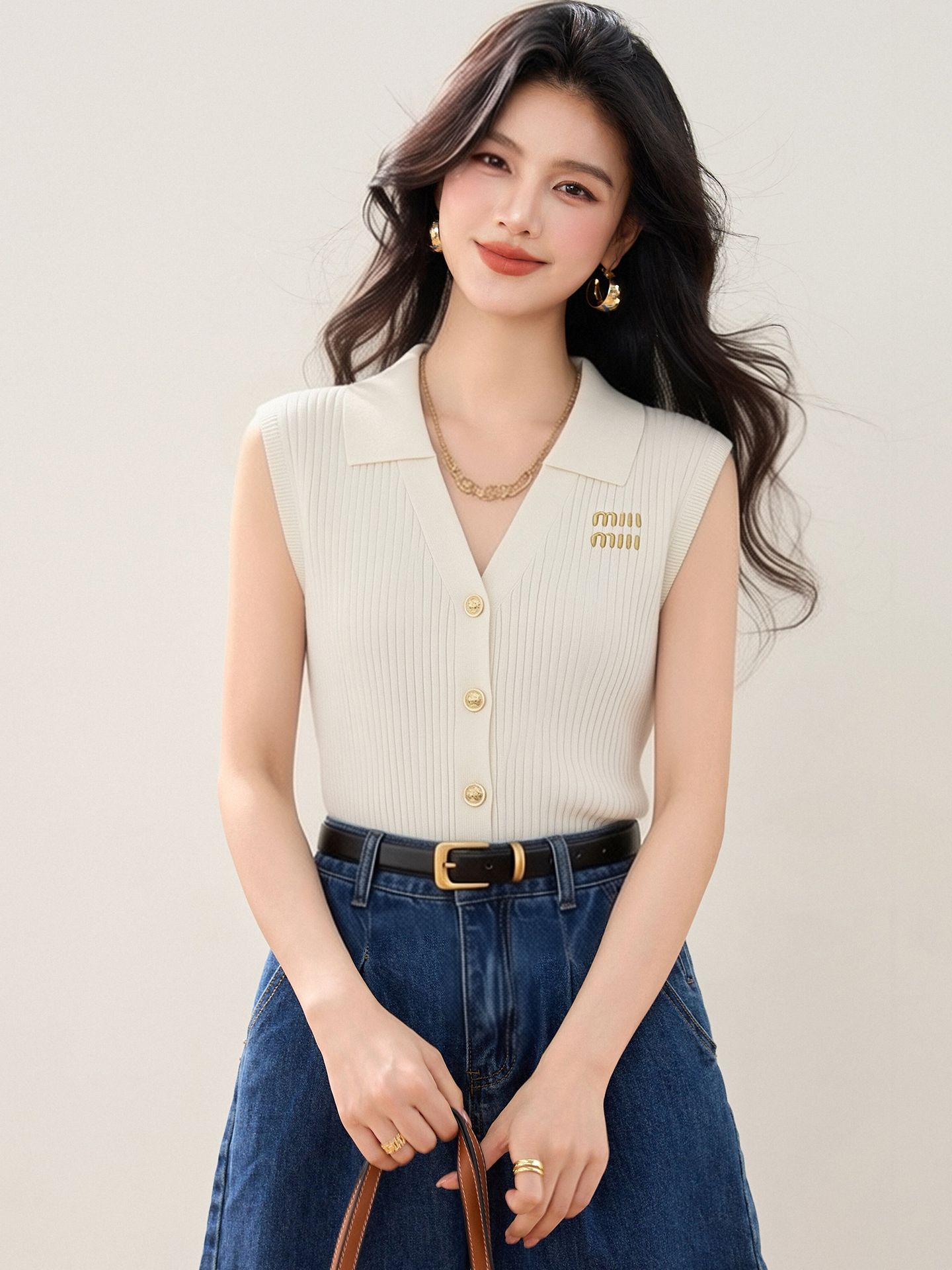 實拍◆有◆2026小香風翻領無袖針織背心女新款顯瘦短款修身上衣