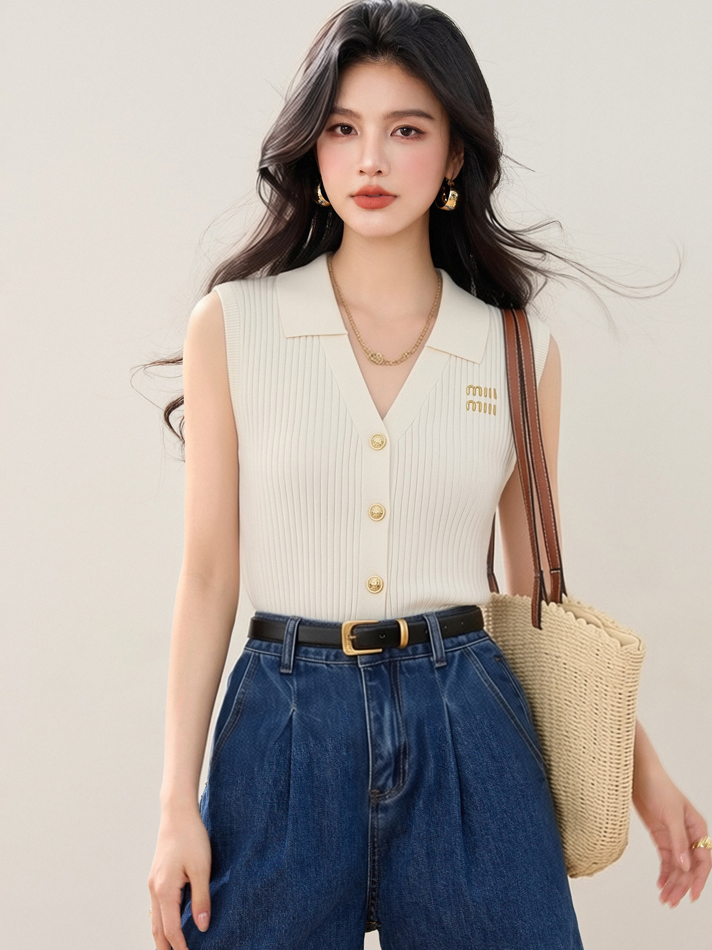 實拍◆有◆2026小香風翻領無袖針織背心女新款顯瘦短款修身上衣