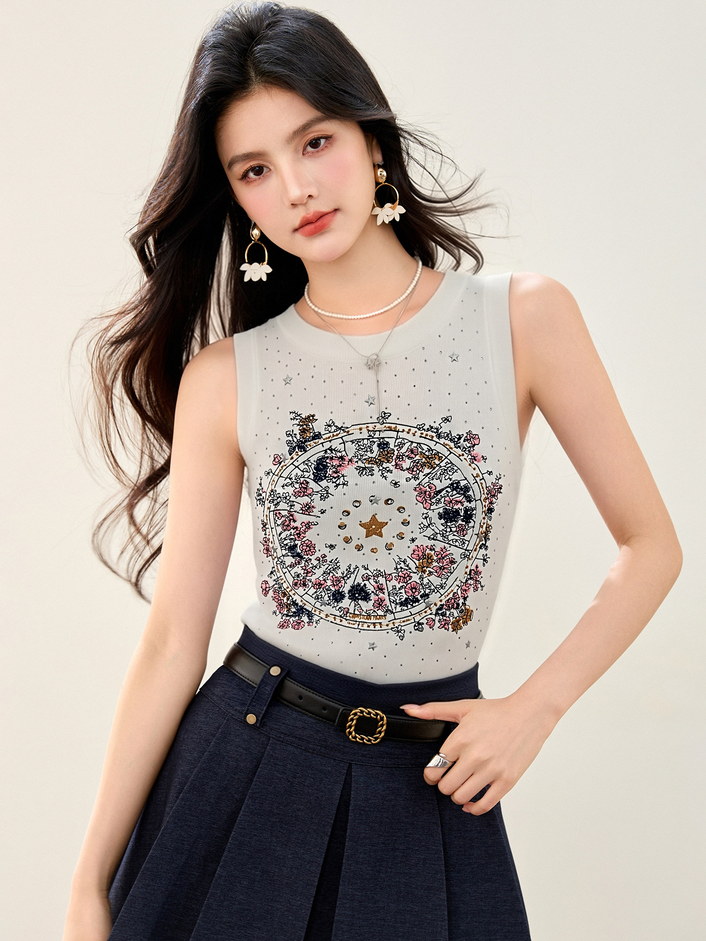 實拍◆有◆2026法式幸運星重工花卉圓領冰絲背心女夏輕奢無袖上衣