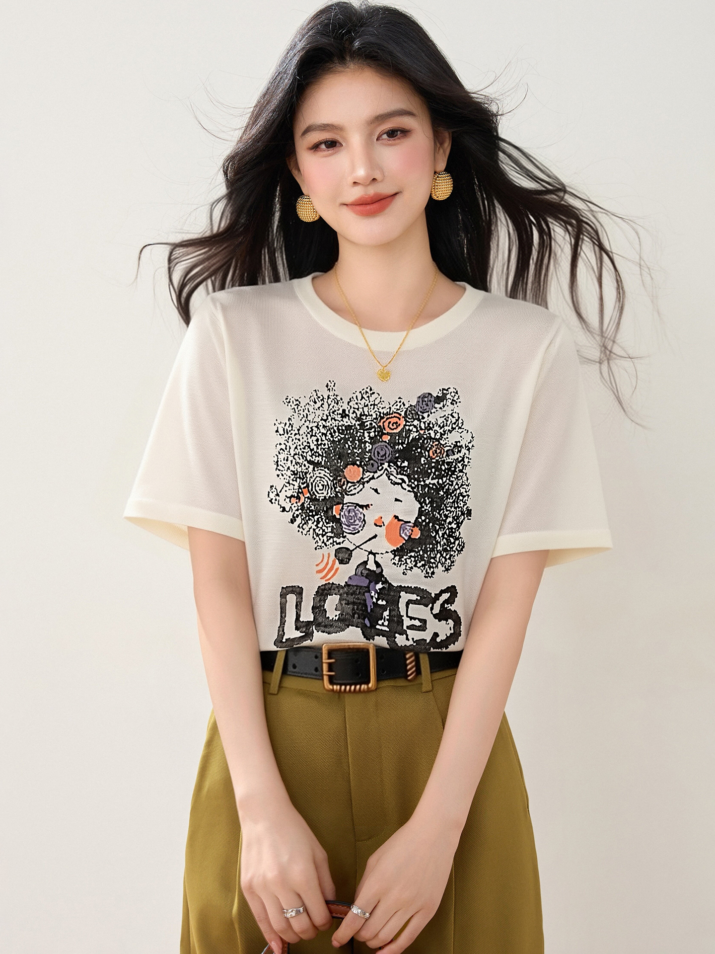 實拍◆有◆2026甜美減齡寬松短袖新款顯瘦休閑百搭設計感小眾上衣