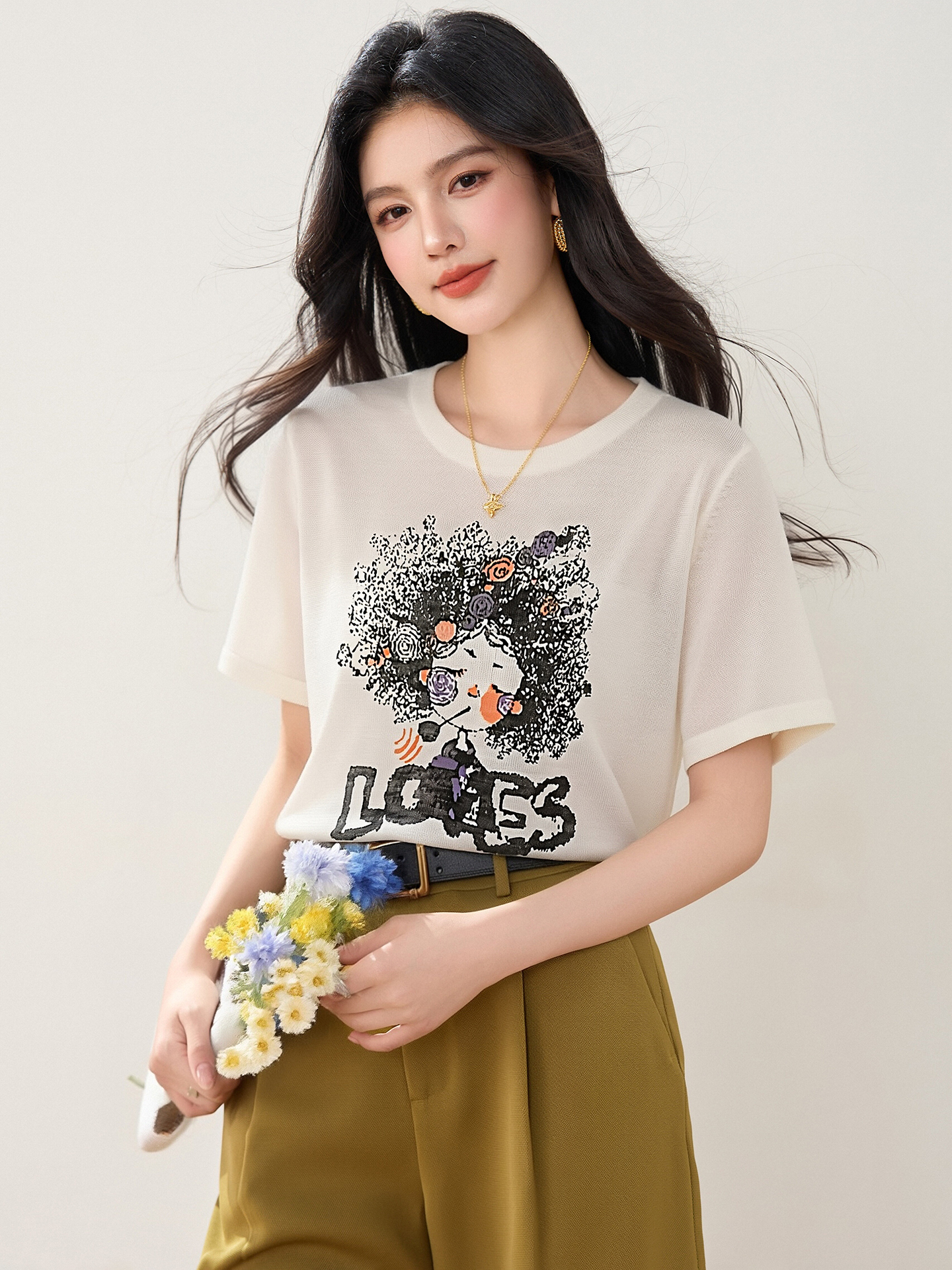 實拍◆有◆2026甜美減齡寬松短袖新款顯瘦休閑百搭設計感小眾上衣
