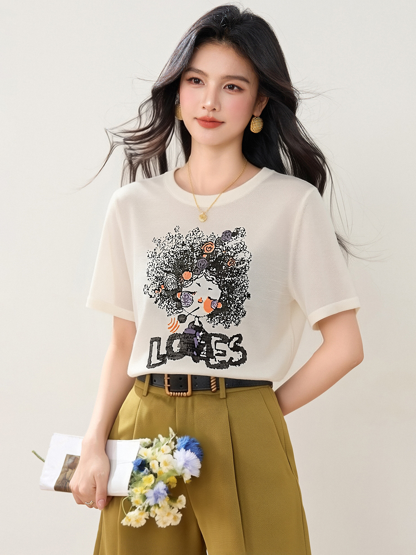 實拍◆有◆2026甜美減齡寬松短袖新款顯瘦休閑百搭設計感小眾上衣