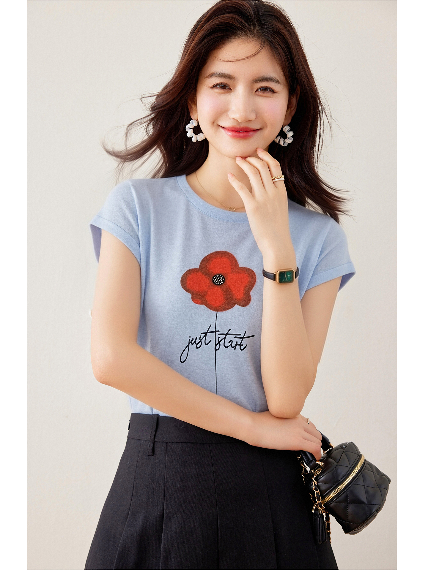 實拍◆有◆2026花朵字母印花短袖T恤女夏季寬松顯瘦減齡休閑上衣