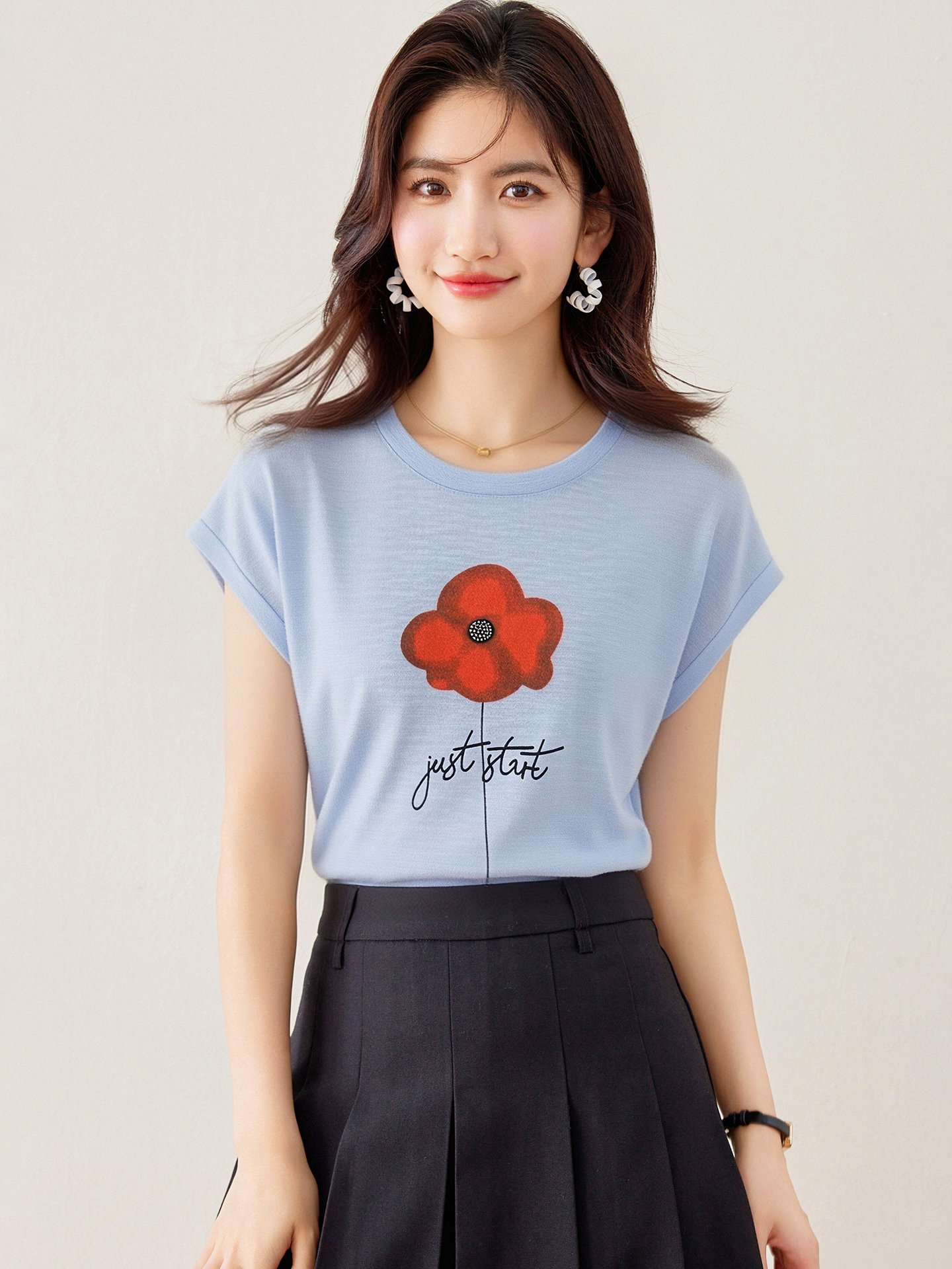實拍◆有◆2026花朵字母印花短袖T恤女夏季寬松顯瘦減齡休閑上衣