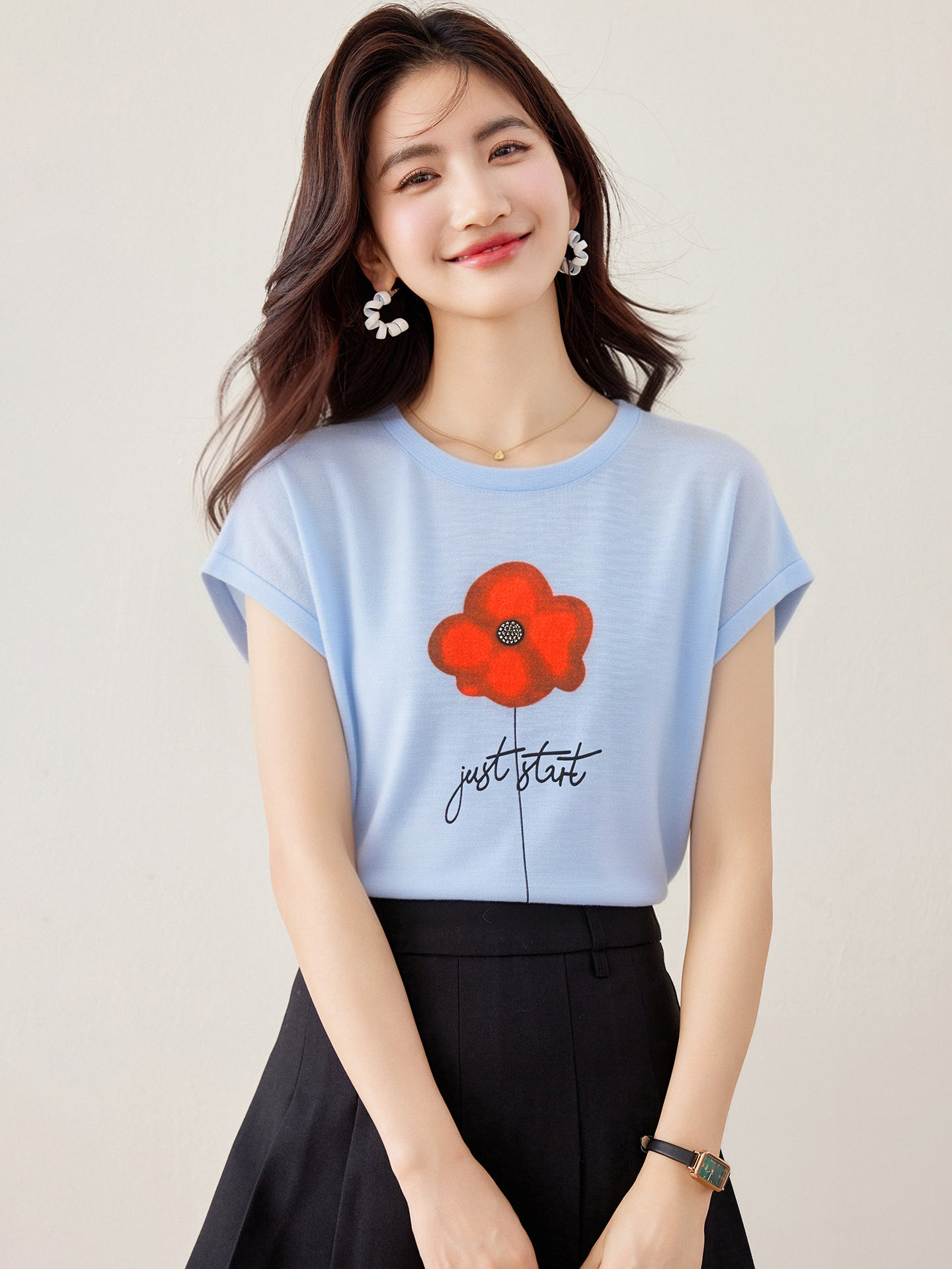 實拍◆有◆2026花朵字母印花短袖T恤女夏季寬松顯瘦減齡休閑上衣