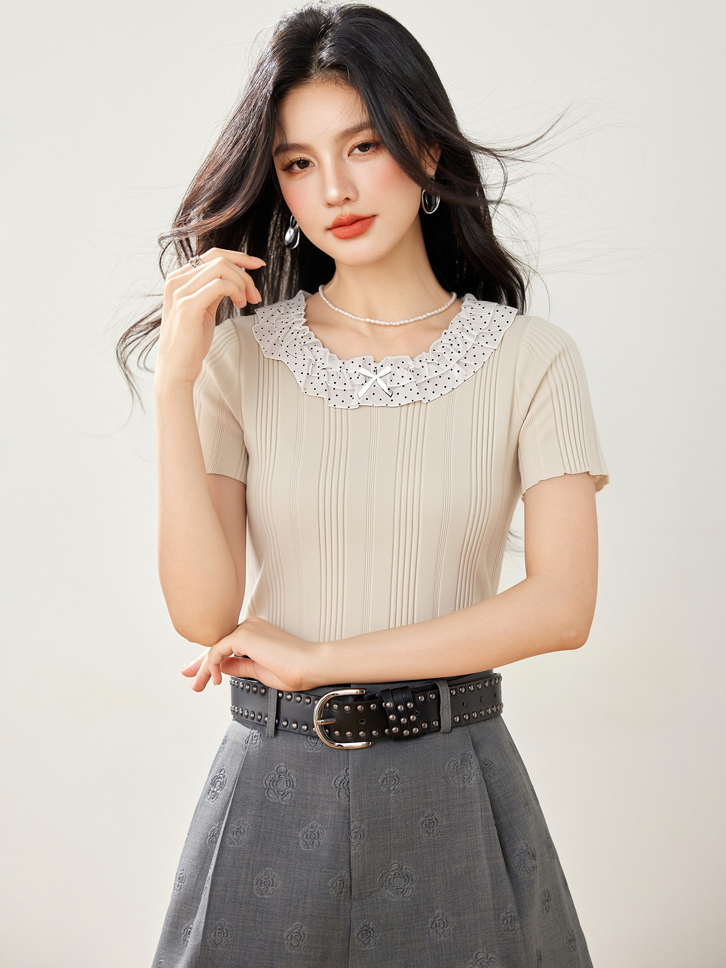 實拍◆有◆2026波點荷葉邊拼接蝴蝶結短袖T恤女夏季新款甜美上衣