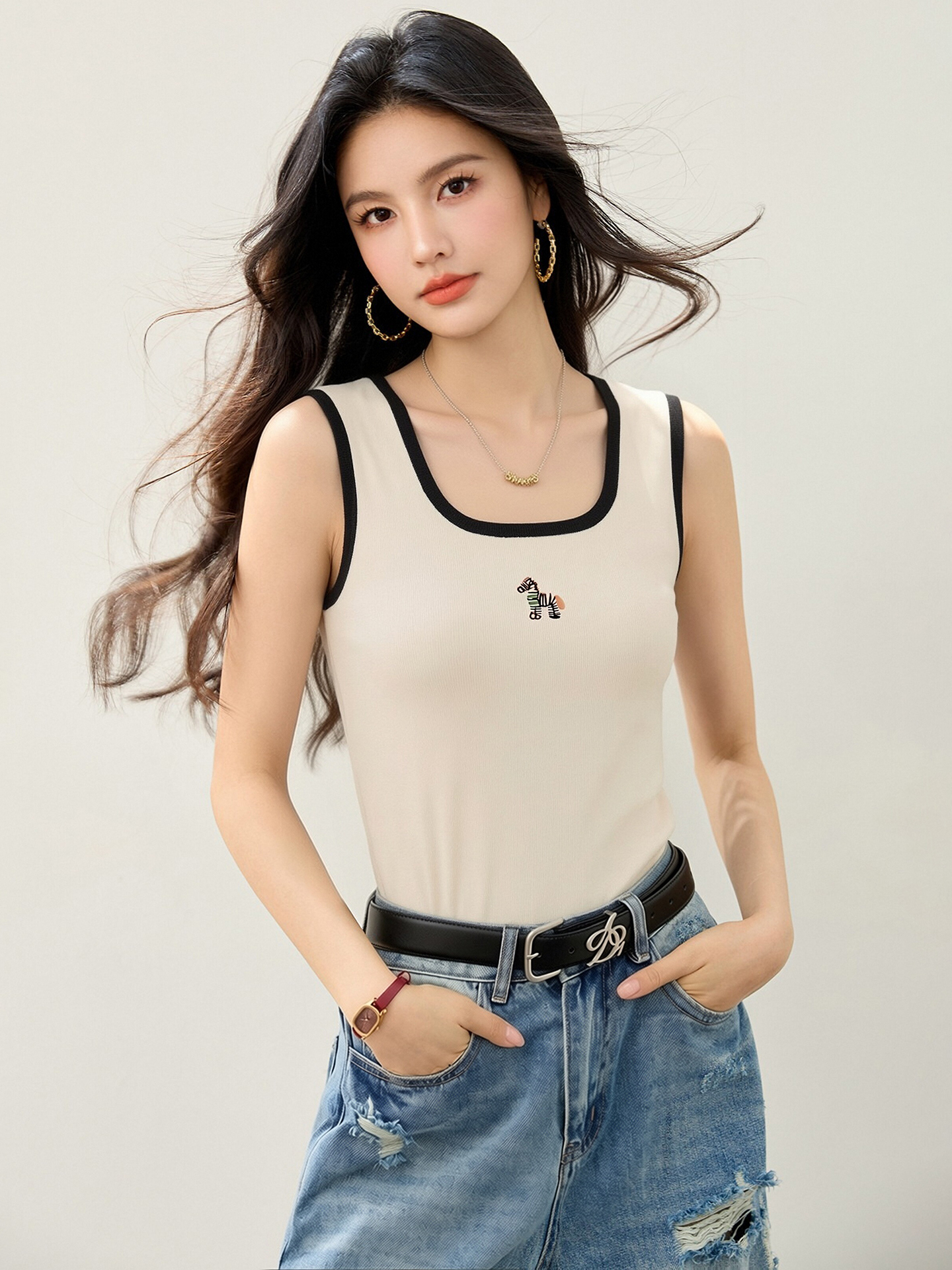 實拍◆有◆2026彩色小馬刺繡針織背心女夏新款高級感洋氣無袖上衣