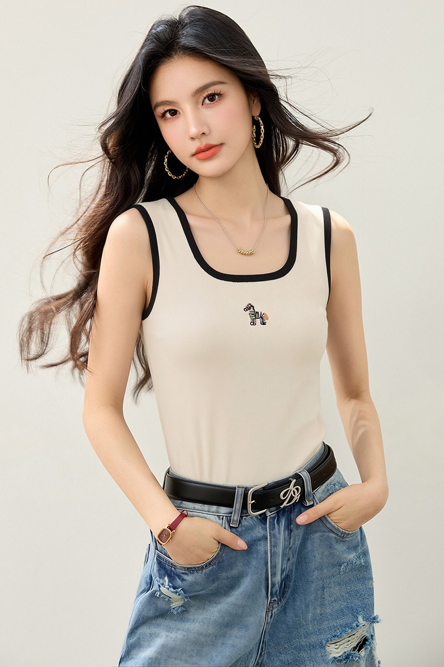 實拍◆有◆2026彩色小馬刺繡針織背心女夏新款高級感洋氣無袖上衣
