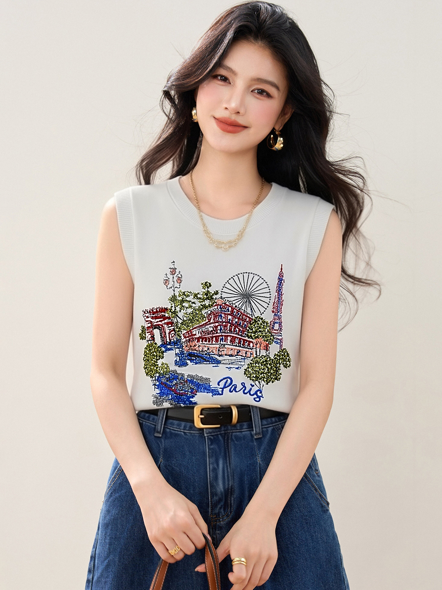 實拍◆有◆2026法式巴黎風摩天輪刺繡背心女夏季設計感修身上衣