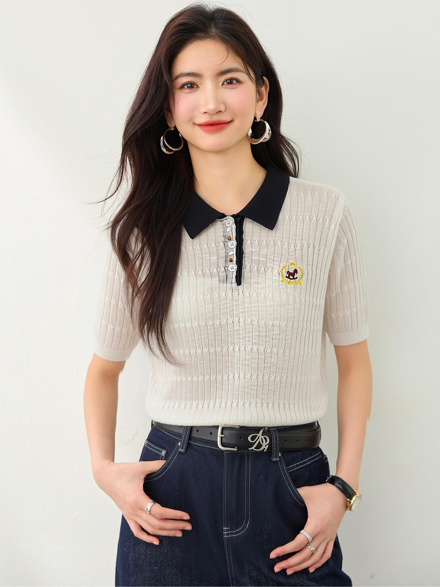 實拍◆有◆2026學院風Polo短袖刺繡氣質百搭夏季新款高級感上衣