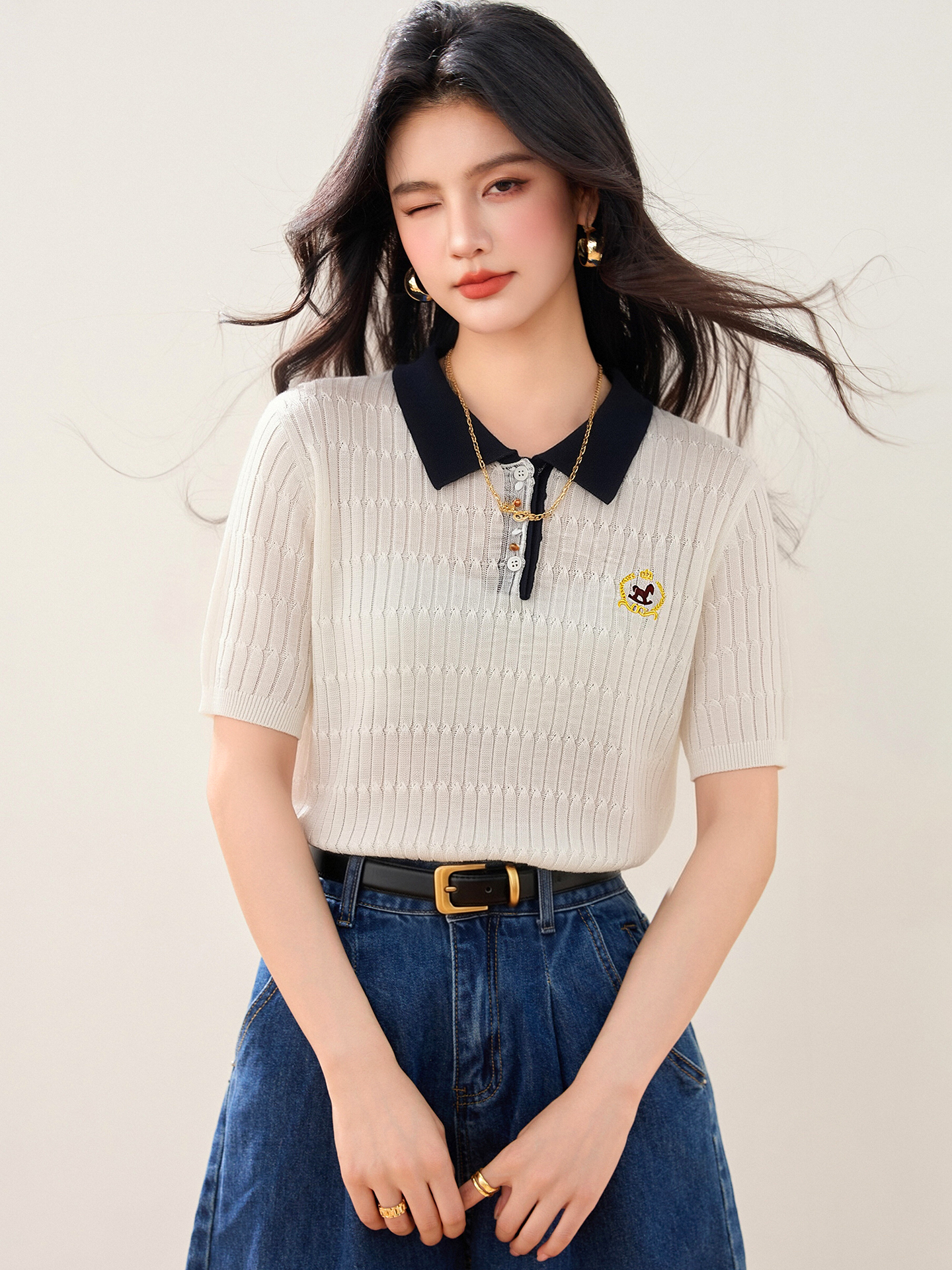 實拍◆有◆2026學院風Polo短袖刺繡氣質百搭夏季新款高級感上衣