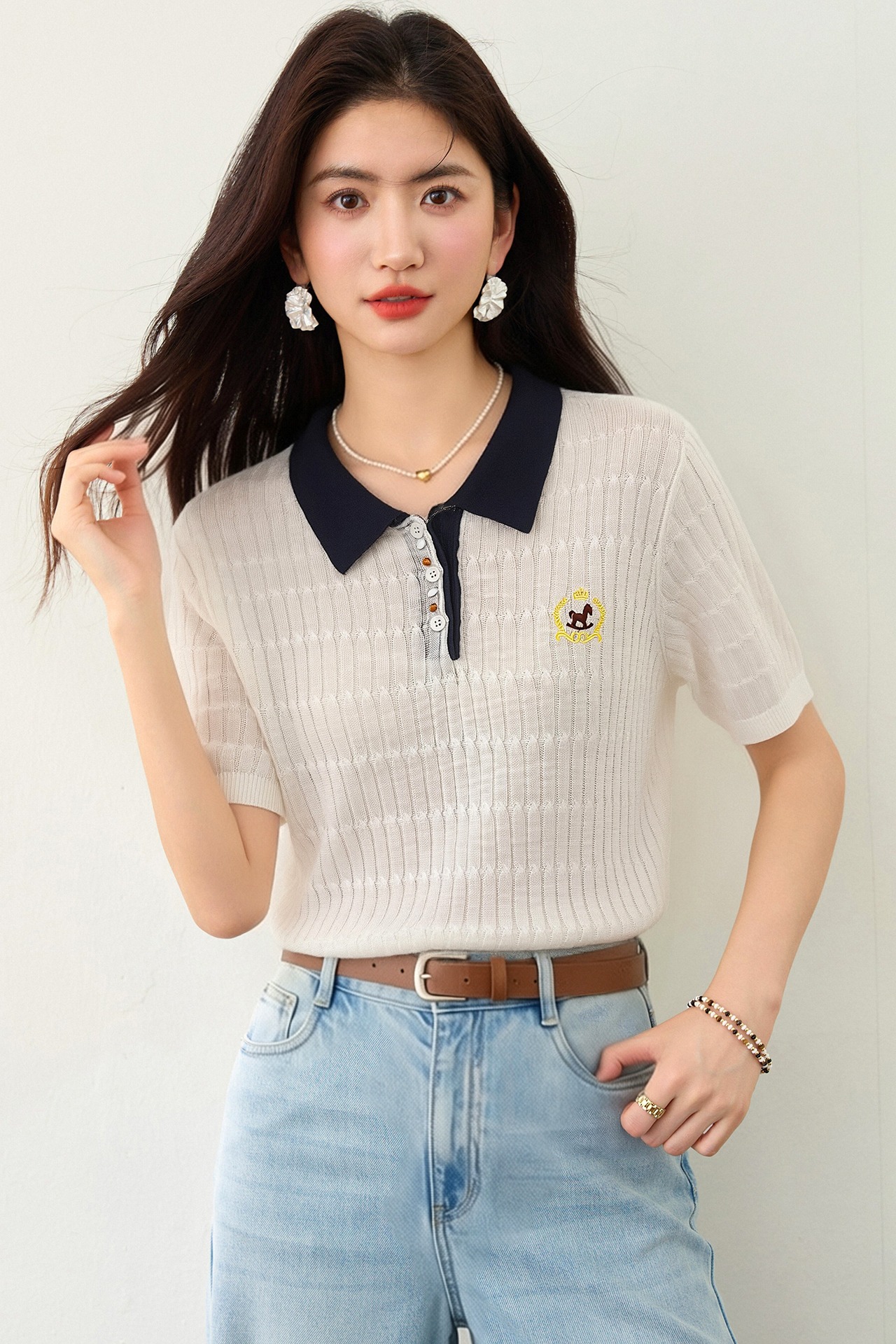 實拍◆有◆2026學院風Polo短袖刺繡氣質百搭夏季新款高級感上衣