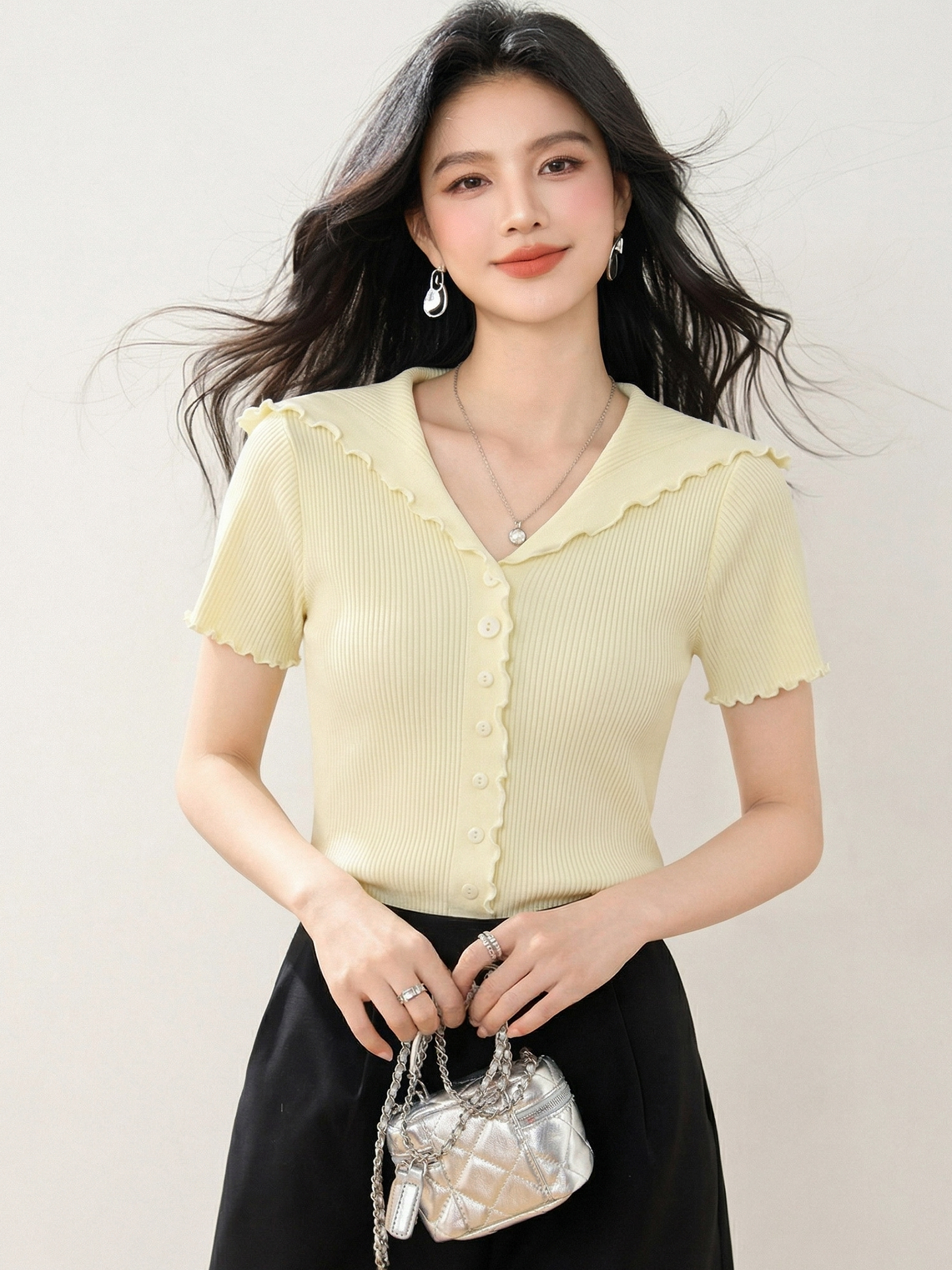 實拍◆有◆2026韓版甜美百搭翻領薄款針織開衫女修身顯瘦減齡上衣