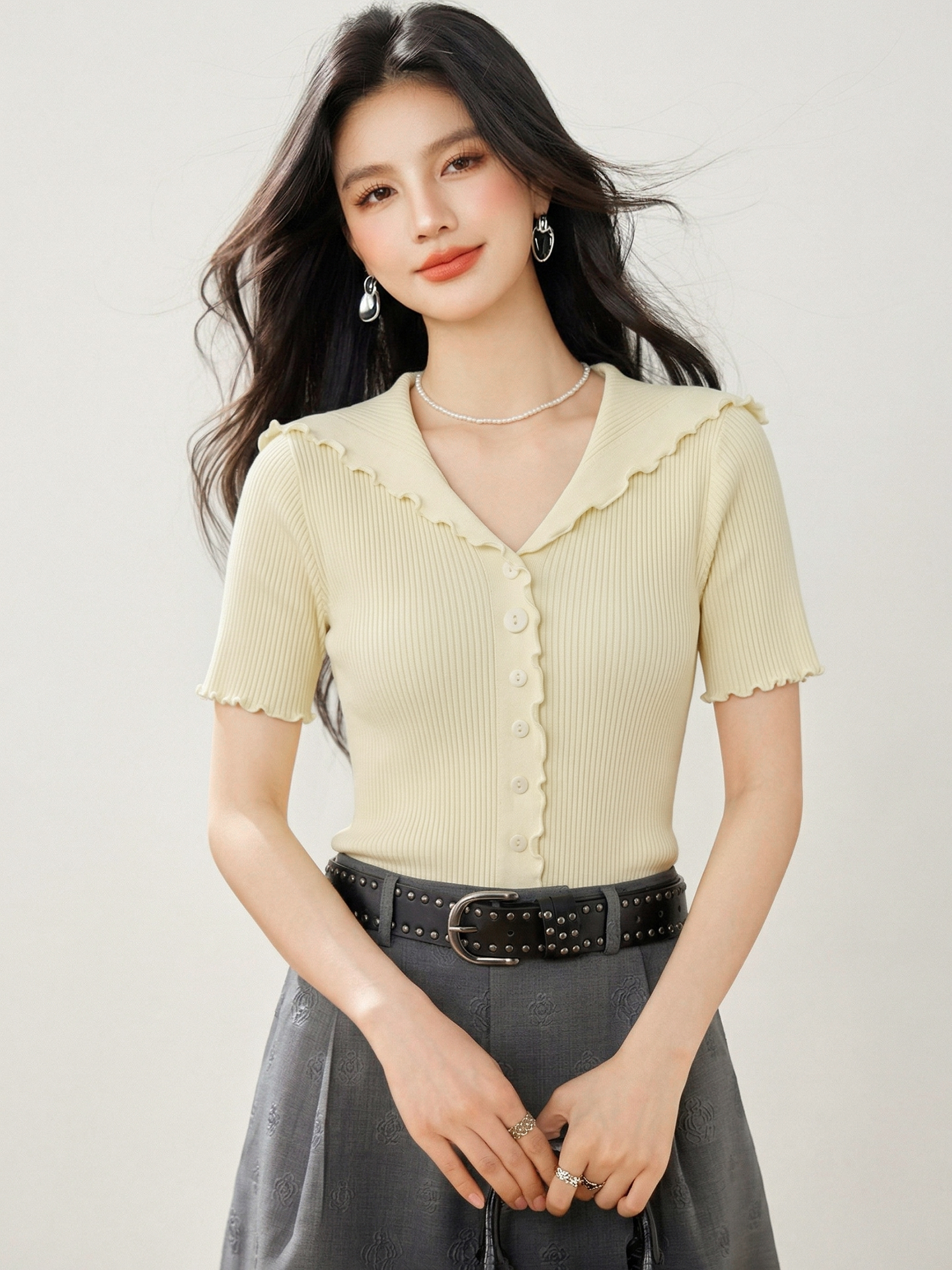 實拍◆有◆2026韓版甜美百搭翻領薄款針織開衫女修身顯瘦減齡上衣