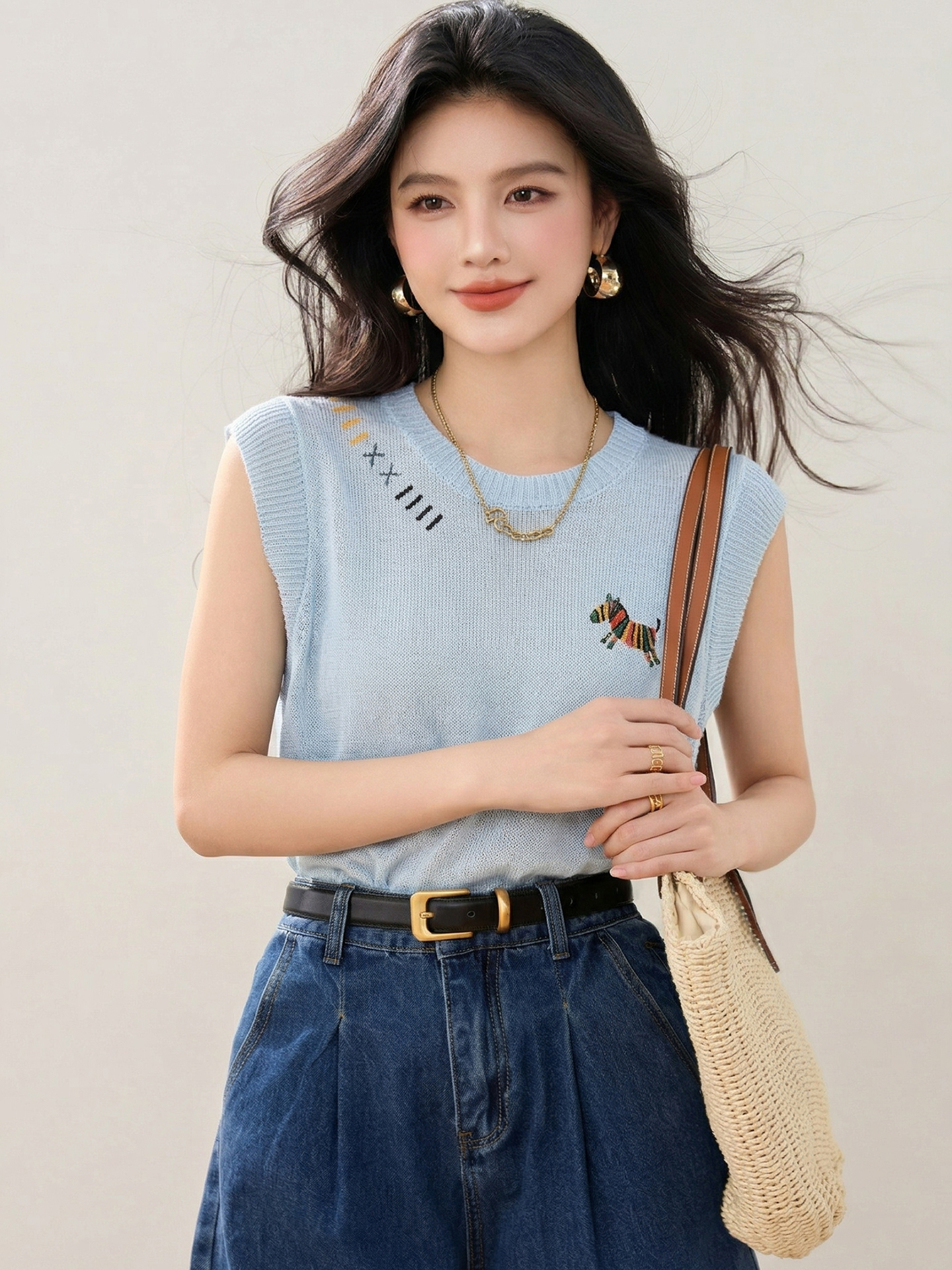 實拍◆有◆2026藍色彩虹小馬刺繡薄款針織短袖T恤女夏季上衣