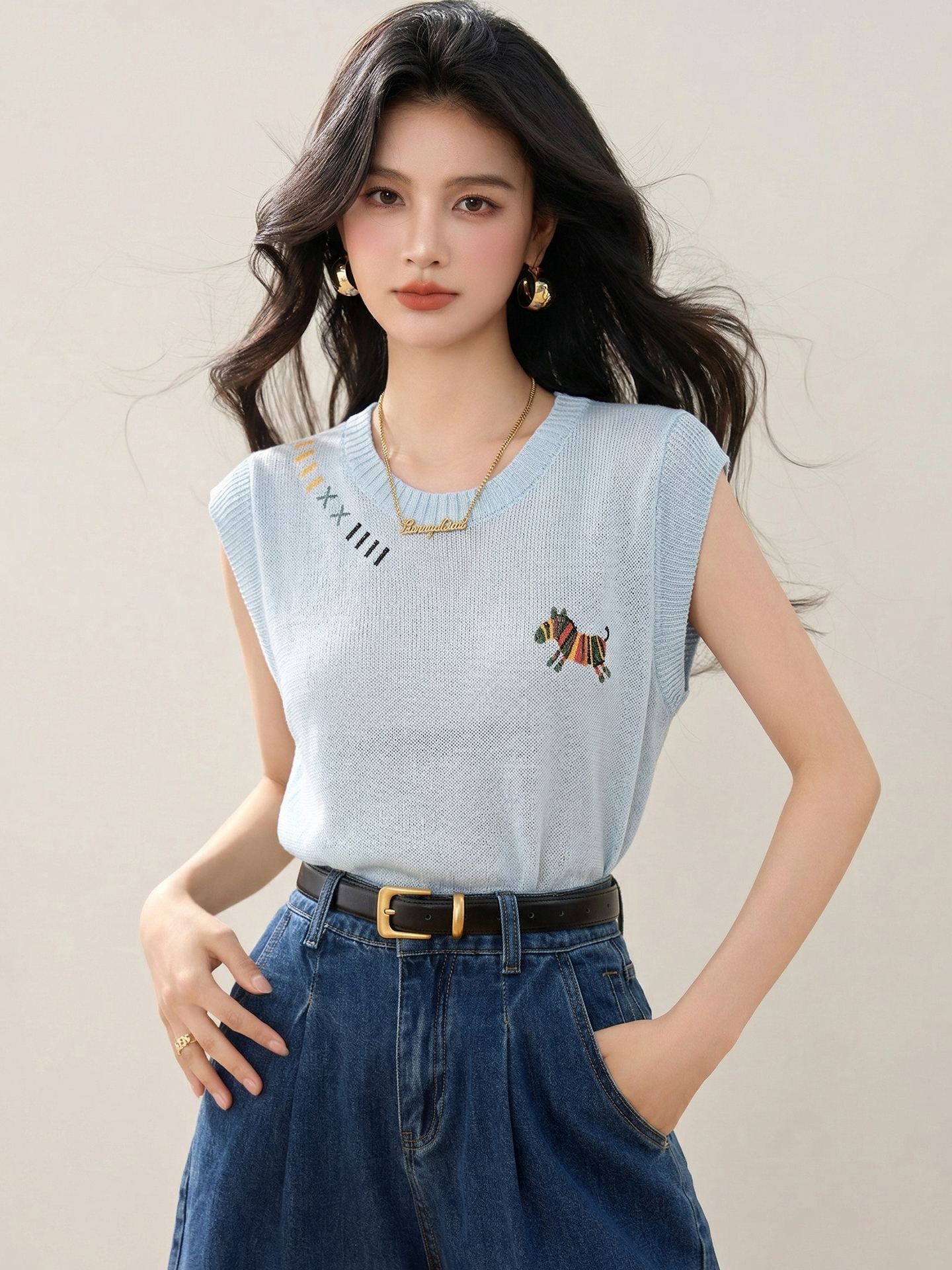實拍◆有◆2026藍色彩虹小馬刺繡薄款針織短袖T恤女夏季上衣