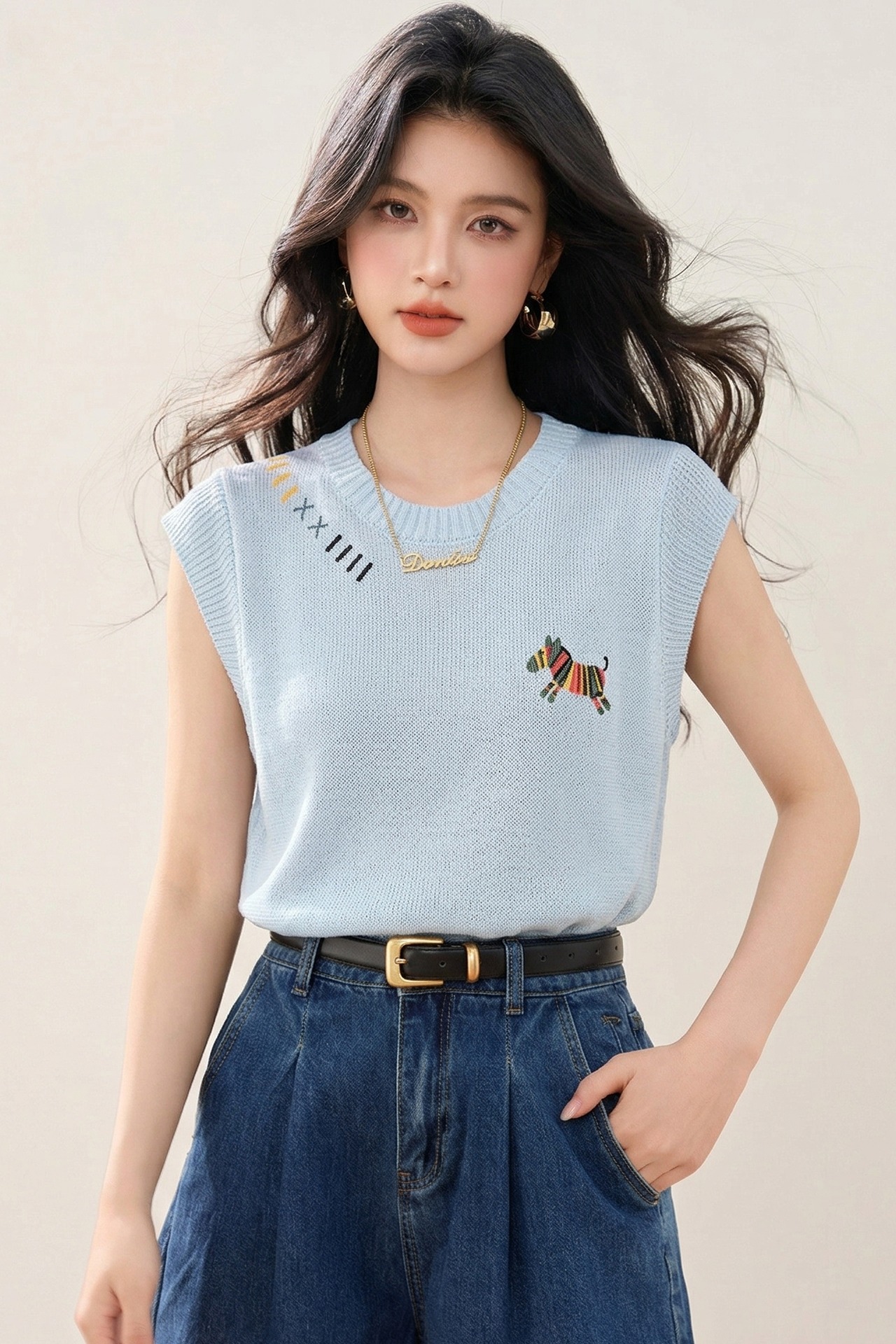 實拍◆有◆2026藍色彩虹小馬刺繡薄款針織短袖T恤女夏季上衣