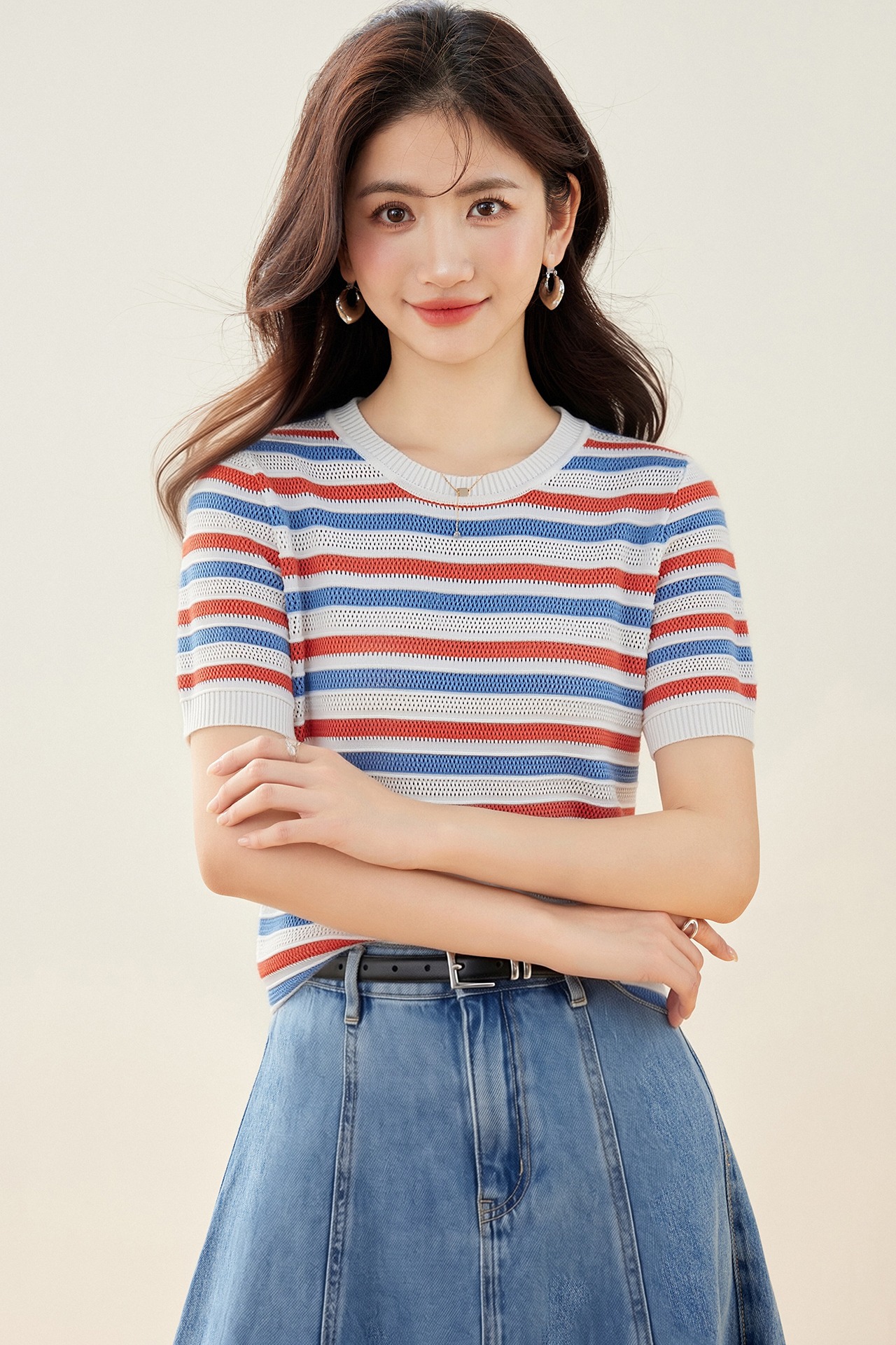 實拍◆有◆2026條紋韓系學院風短袖女新款夏季休閑百搭寬松t恤