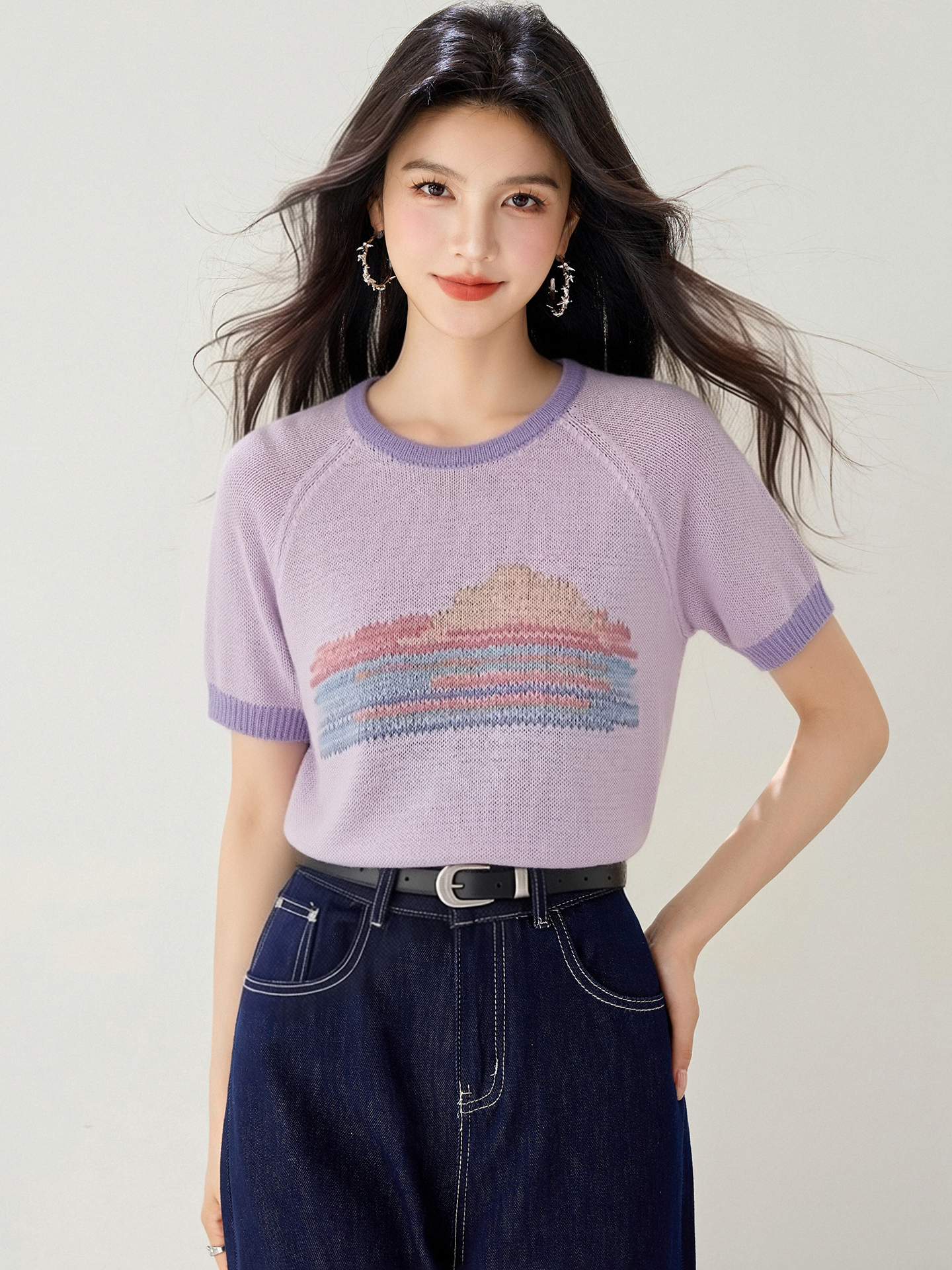 實拍◆有◆2026夏季新款韓版bm風撞色設計感針織衫短袖女上衣