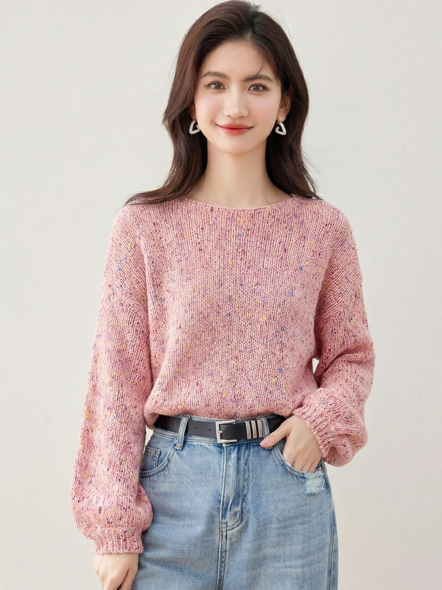 實拍◆有◆黃色V領針織衫女新款復古慵懶風寬松軟糯套頭毛衣上衣