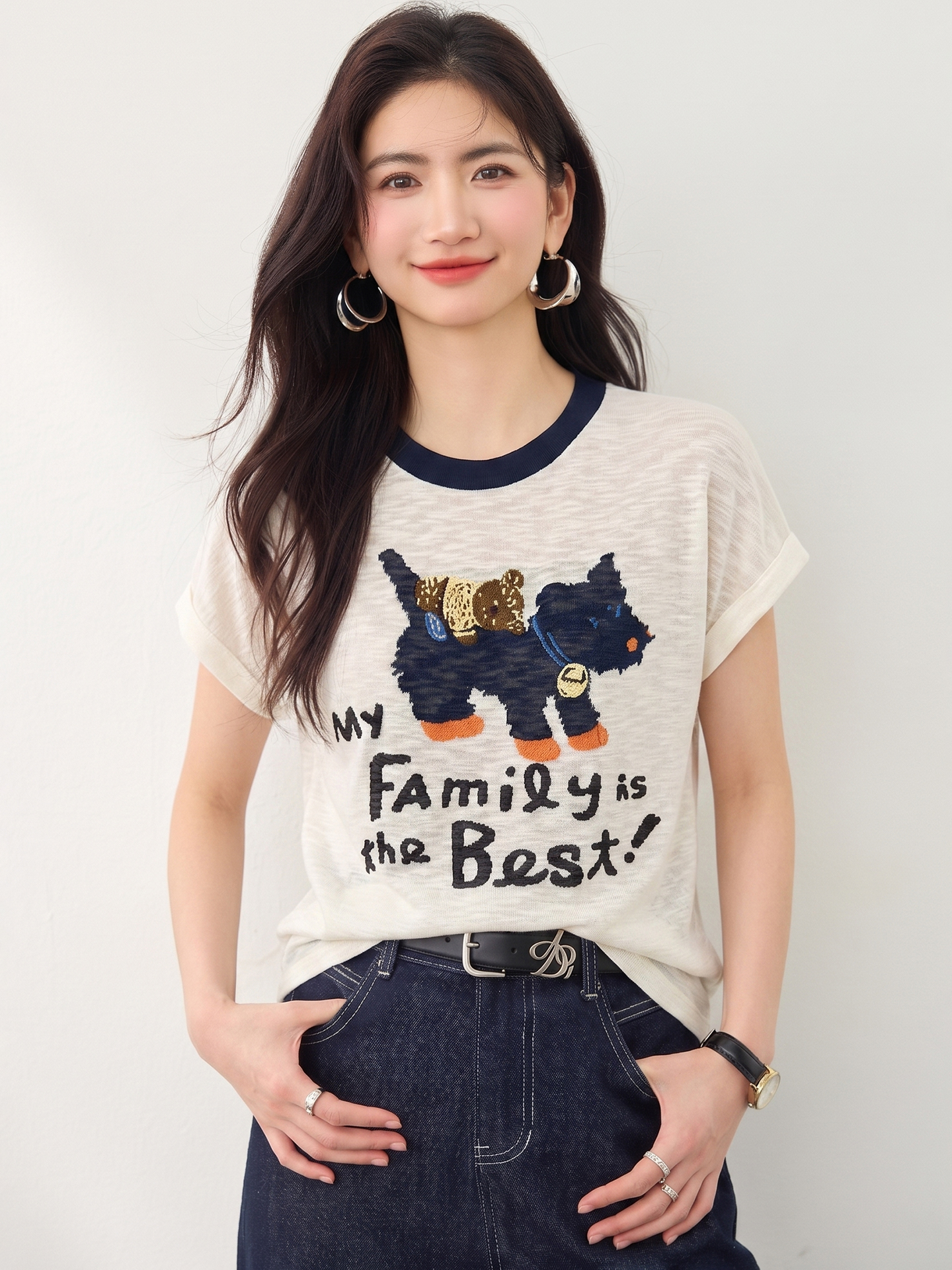 實拍◆有◆2026新款復古小狗提花短袖T恤寬松高級感冰絲衫上衣女