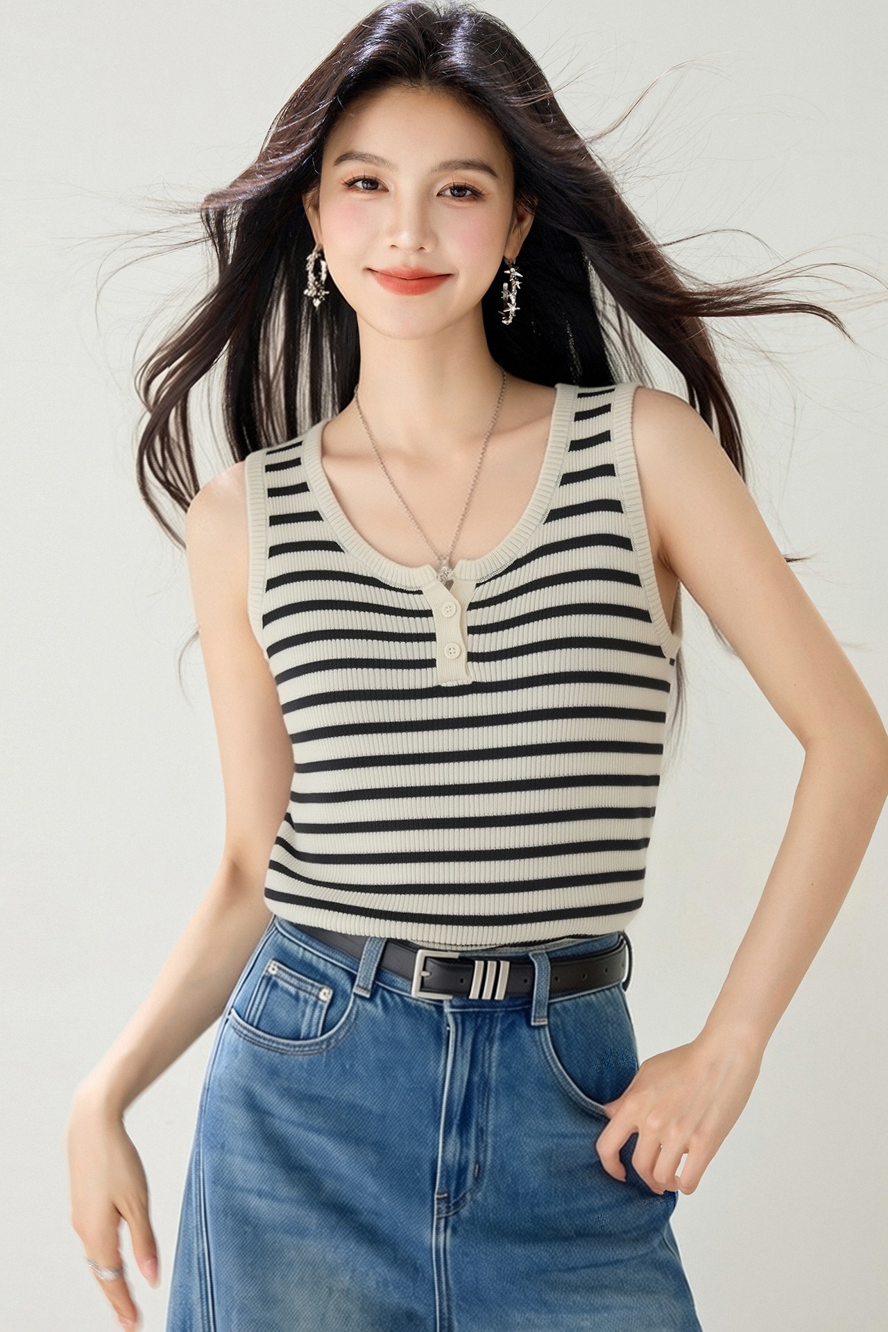 實拍◆有◆2026夏季小v領紐扣軟糯工字簡約吊帶背心百搭上衣女