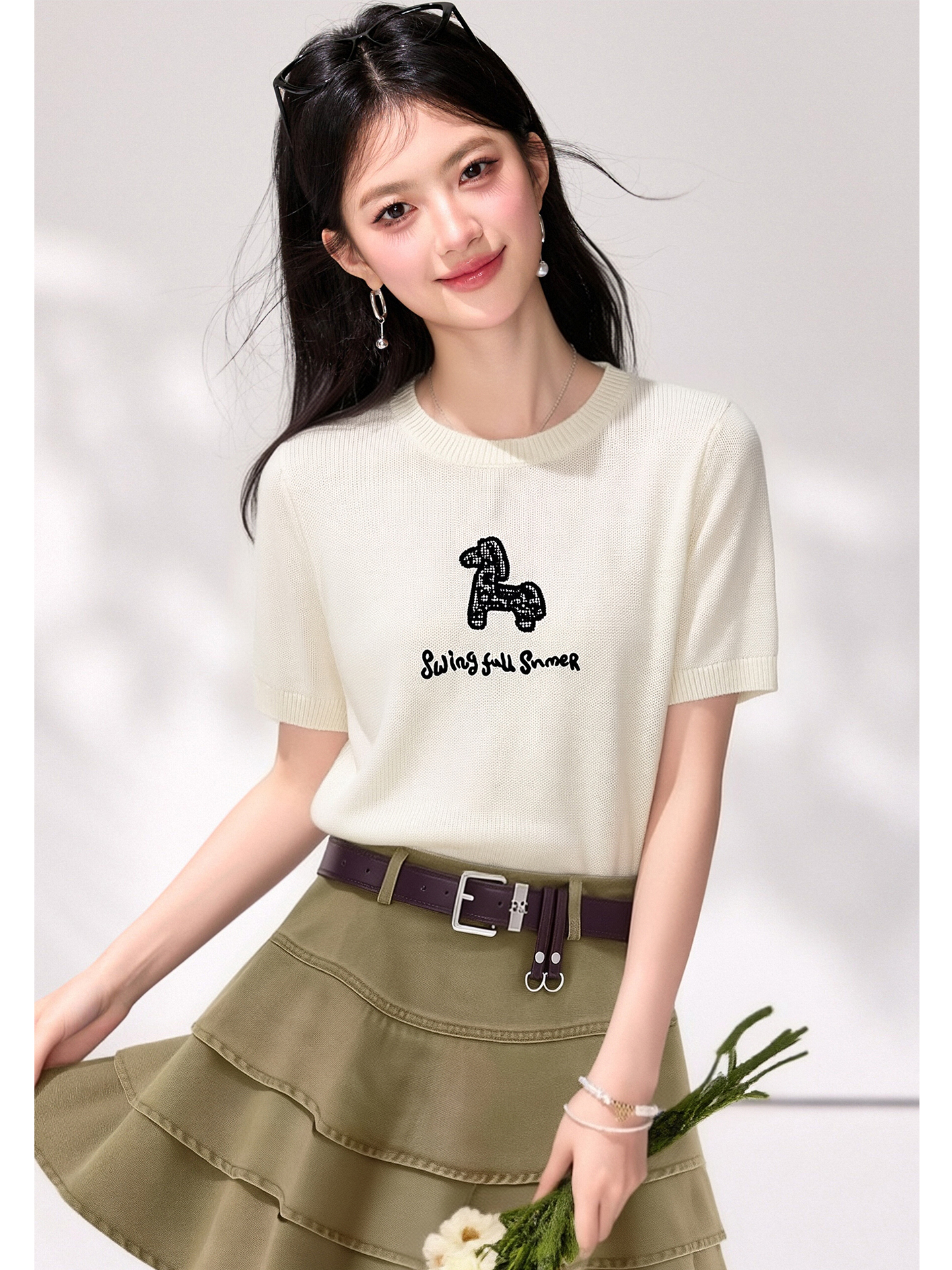 實拍◆有◆2026卡通小馬設計感針織衫女夏季新款減齡寬松顯瘦上衣