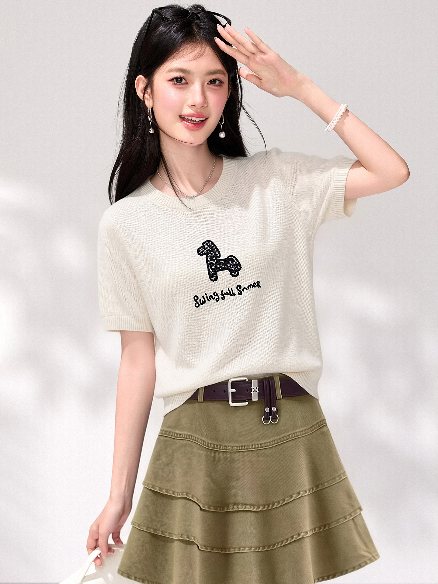 實拍◆有◆2026卡通小馬設計感針織衫女夏季新款減齡寬松顯瘦上衣