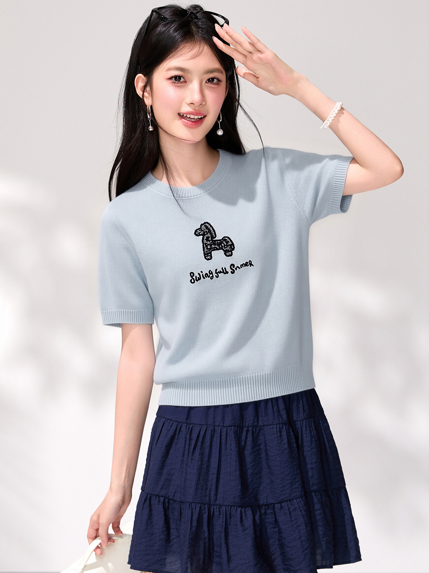 實拍◆有◆2026卡通小馬設計感針織衫女夏季新款減齡寬松顯瘦上衣