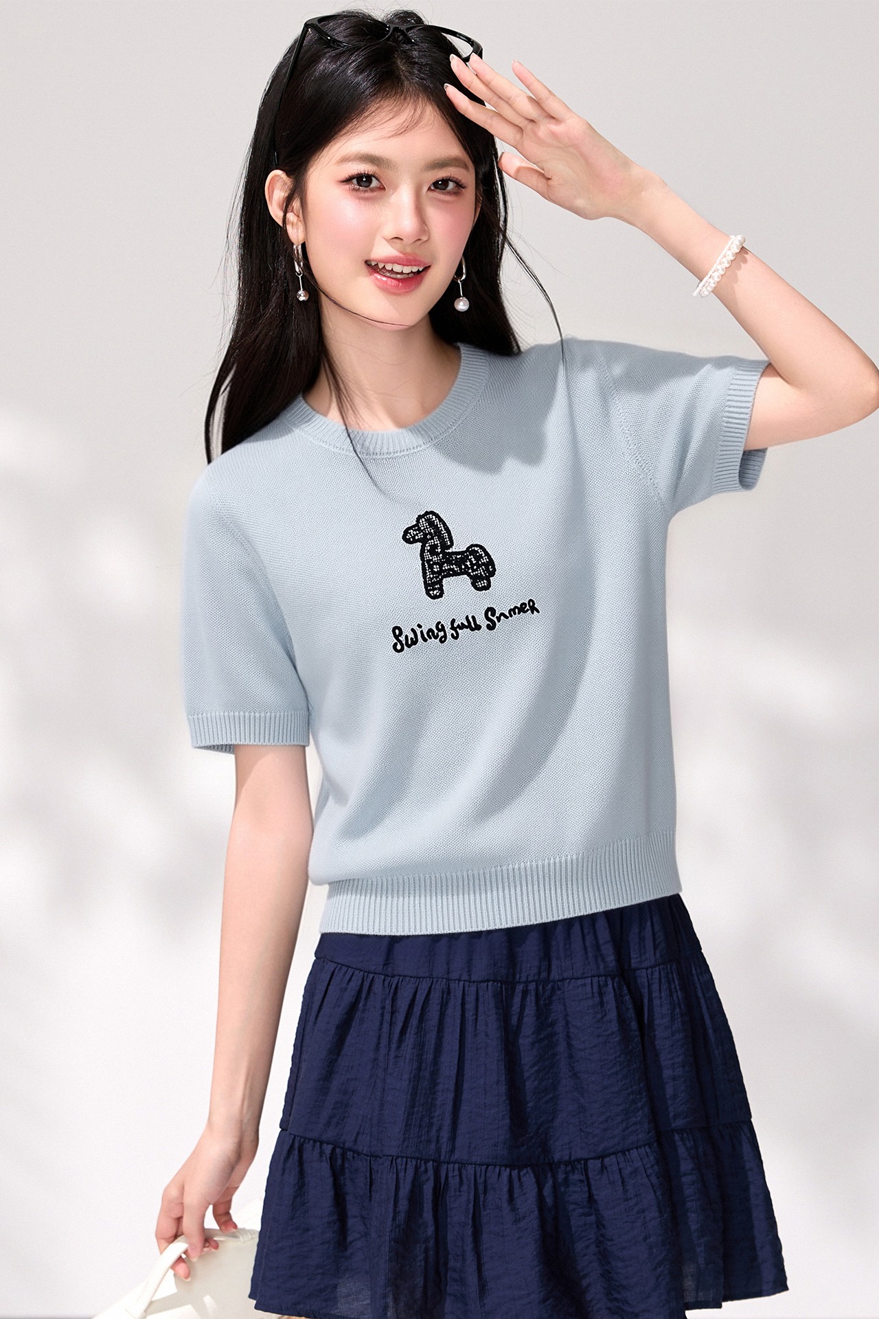 實拍◆有◆2026卡通小馬設計感針織衫女夏季新款減齡寬松顯瘦上衣