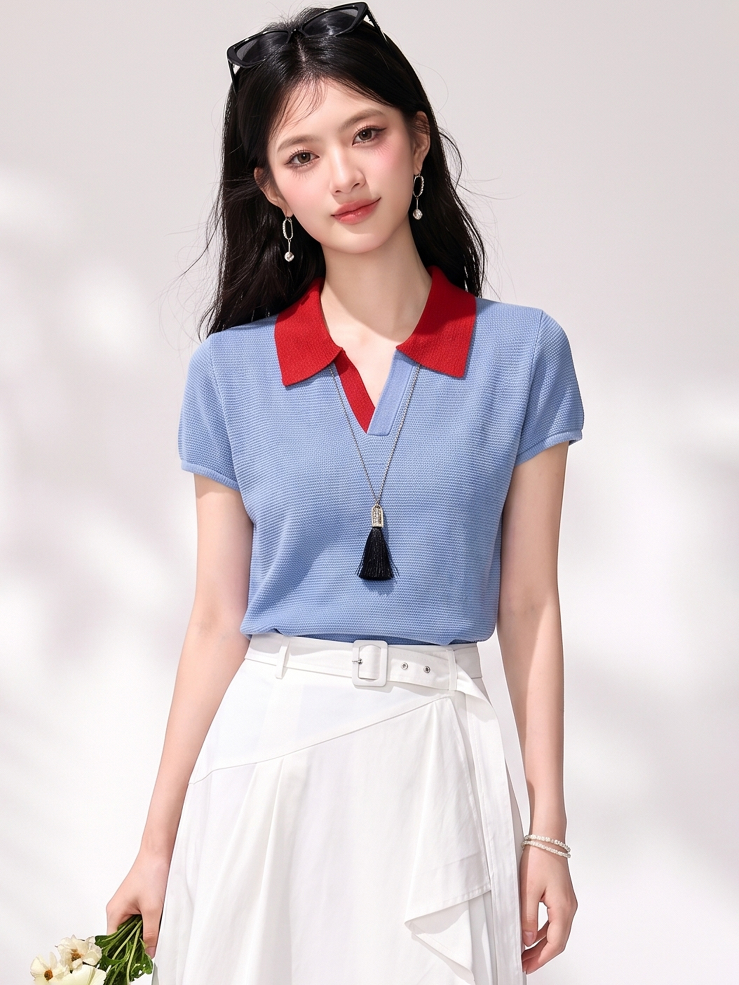 有◆2026韓系設計感POLO領撞色T恤女夏季時尚氣質休閑顯瘦上衣潮