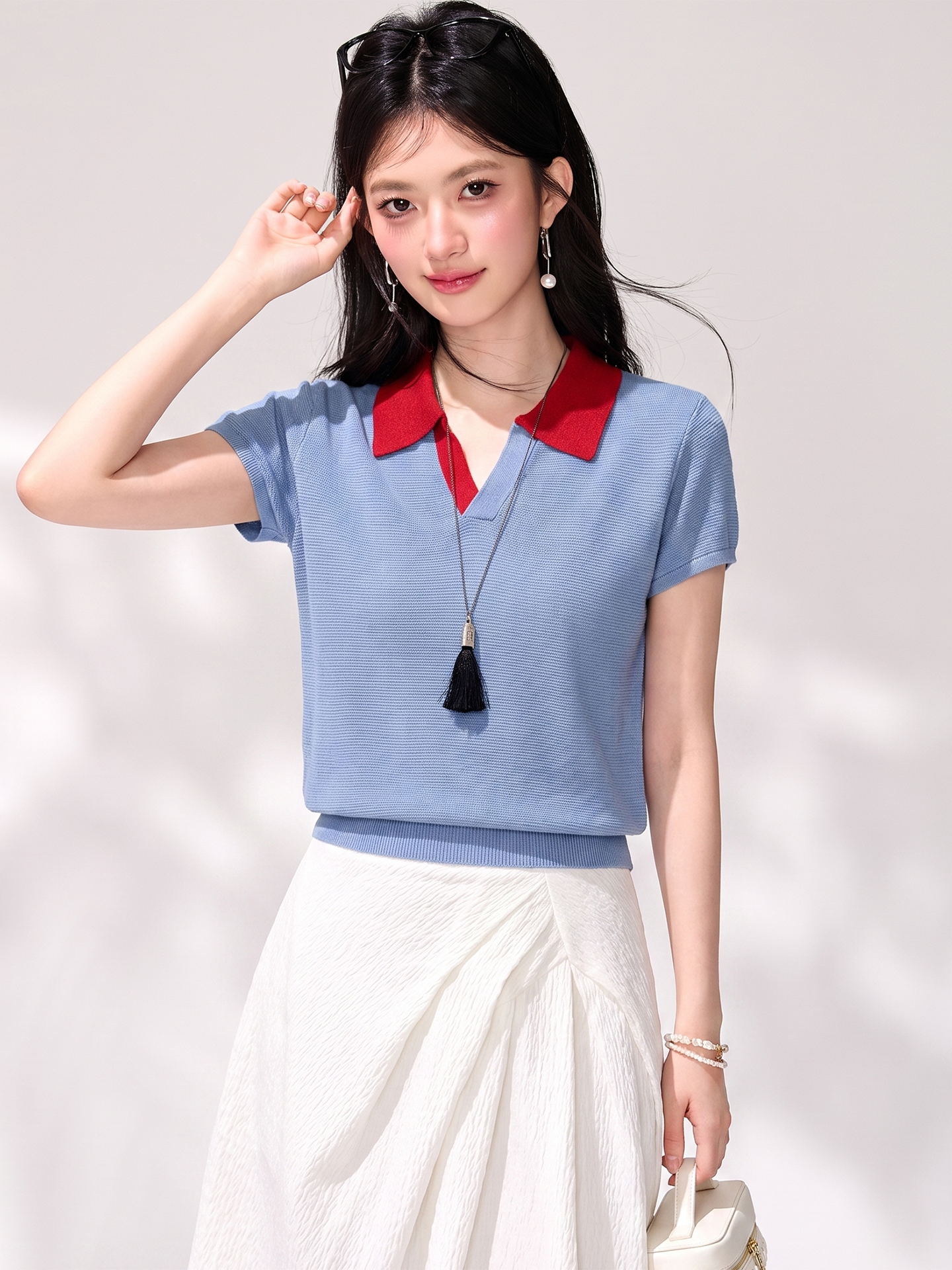 有◆2026韓系設計感POLO領撞色T恤女夏季時尚氣質休閑顯瘦上衣潮