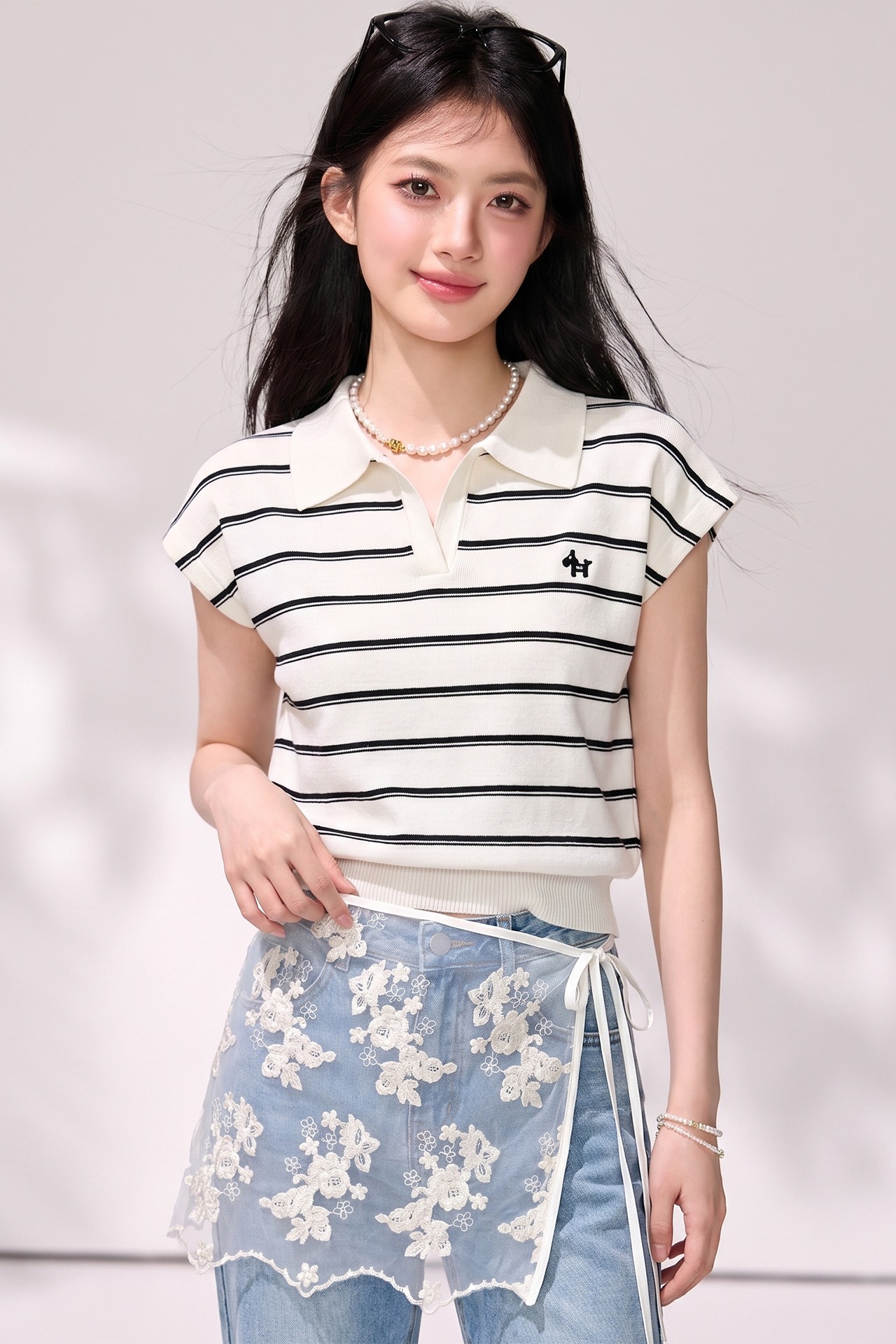 有◆2026韓系溫柔風Polo領針織衫女薄款小狗刺繡寬松顯瘦無袖上衣