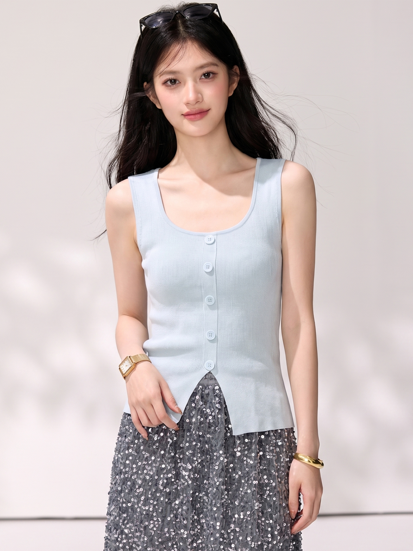 有◆2026純欲顯瘦方領針織背心女夏季洋氣小衫開叉無袖吊帶上衣