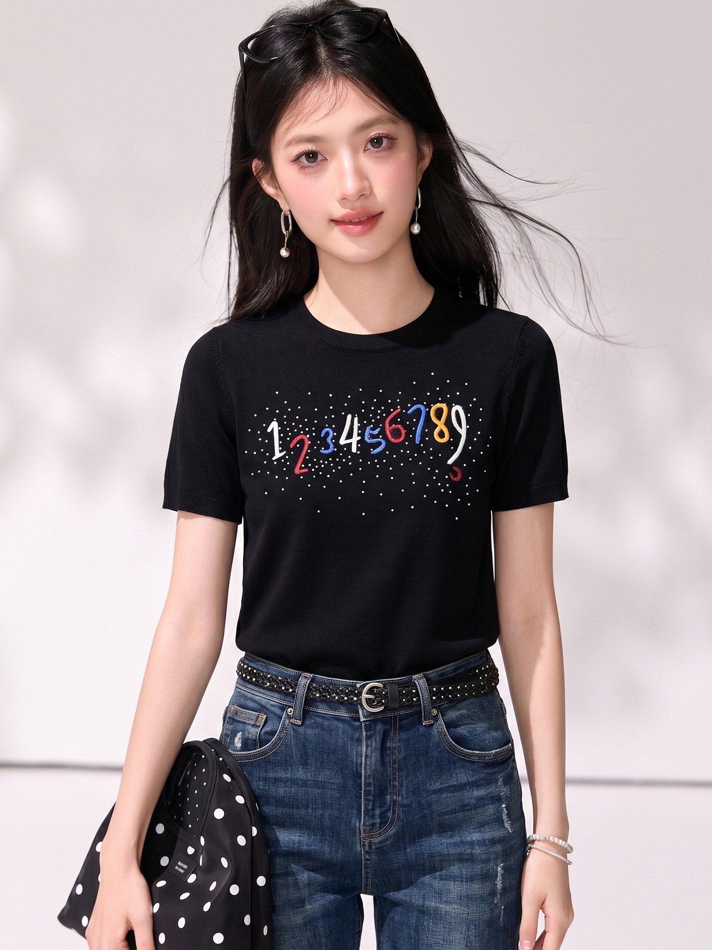 有◆2026圓領燙鉆冰絲短袖針織衫女款新款夏季韓系時尚洋氣上衣女