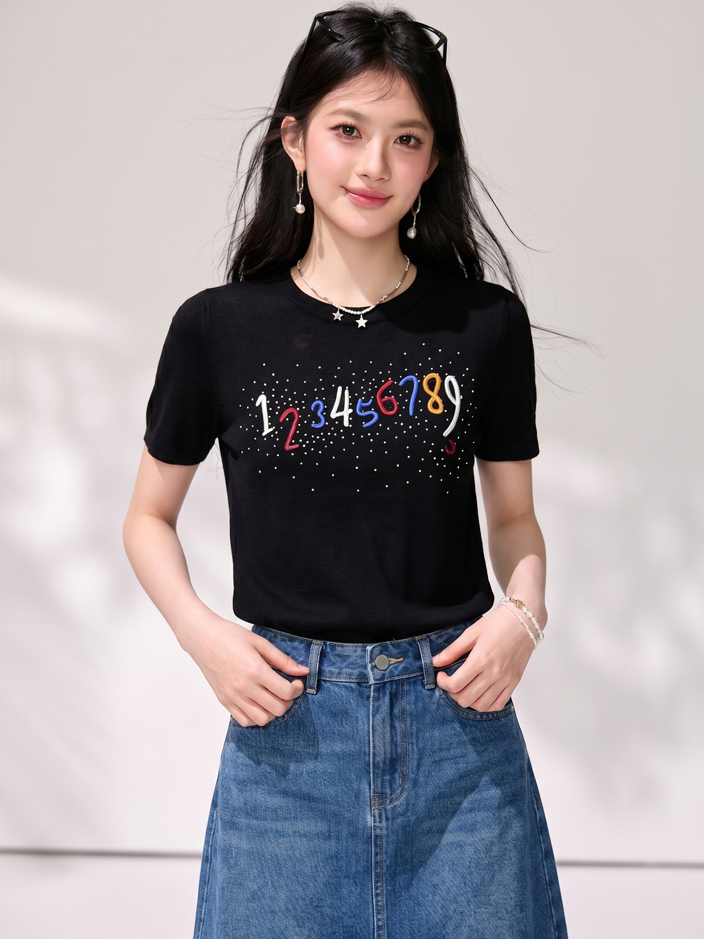 有◆2026圓領燙鉆冰絲短袖針織衫女款新款夏季韓系時尚洋氣上衣女