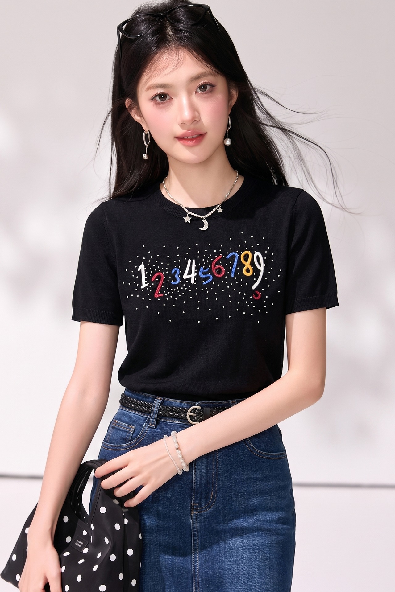 有◆2026圓領燙鉆冰絲短袖針織衫女款新款夏季韓系時尚洋氣上衣女