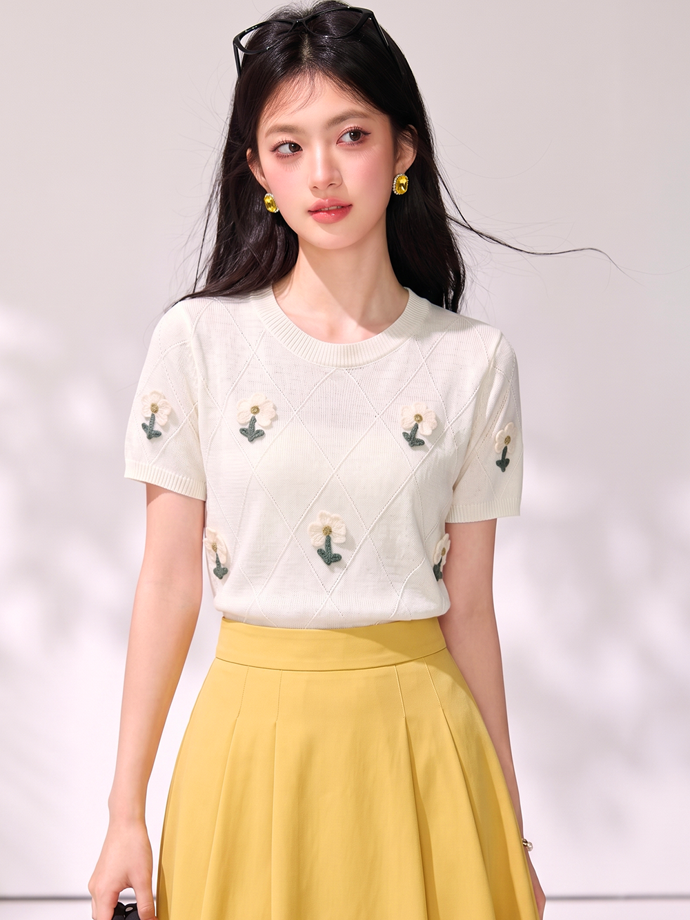 有◆2026甜美立體花朵短袖針織衫女季新款獨特漂亮薄款t恤上衣