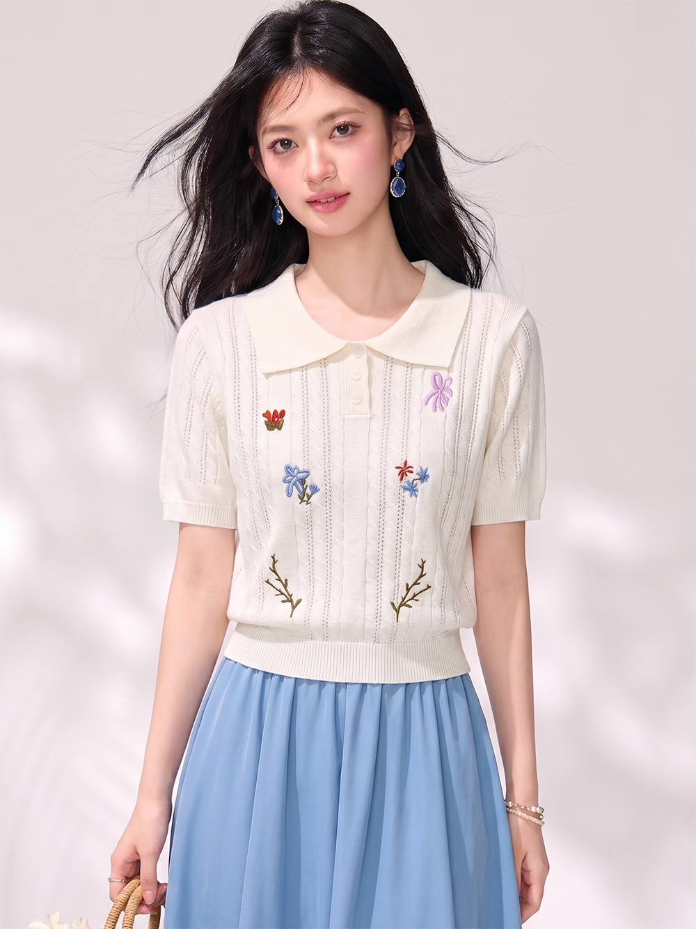 有◆2026夏季新款韓系鉤花刺繡針織短袖t恤女設計感小眾短款上衣