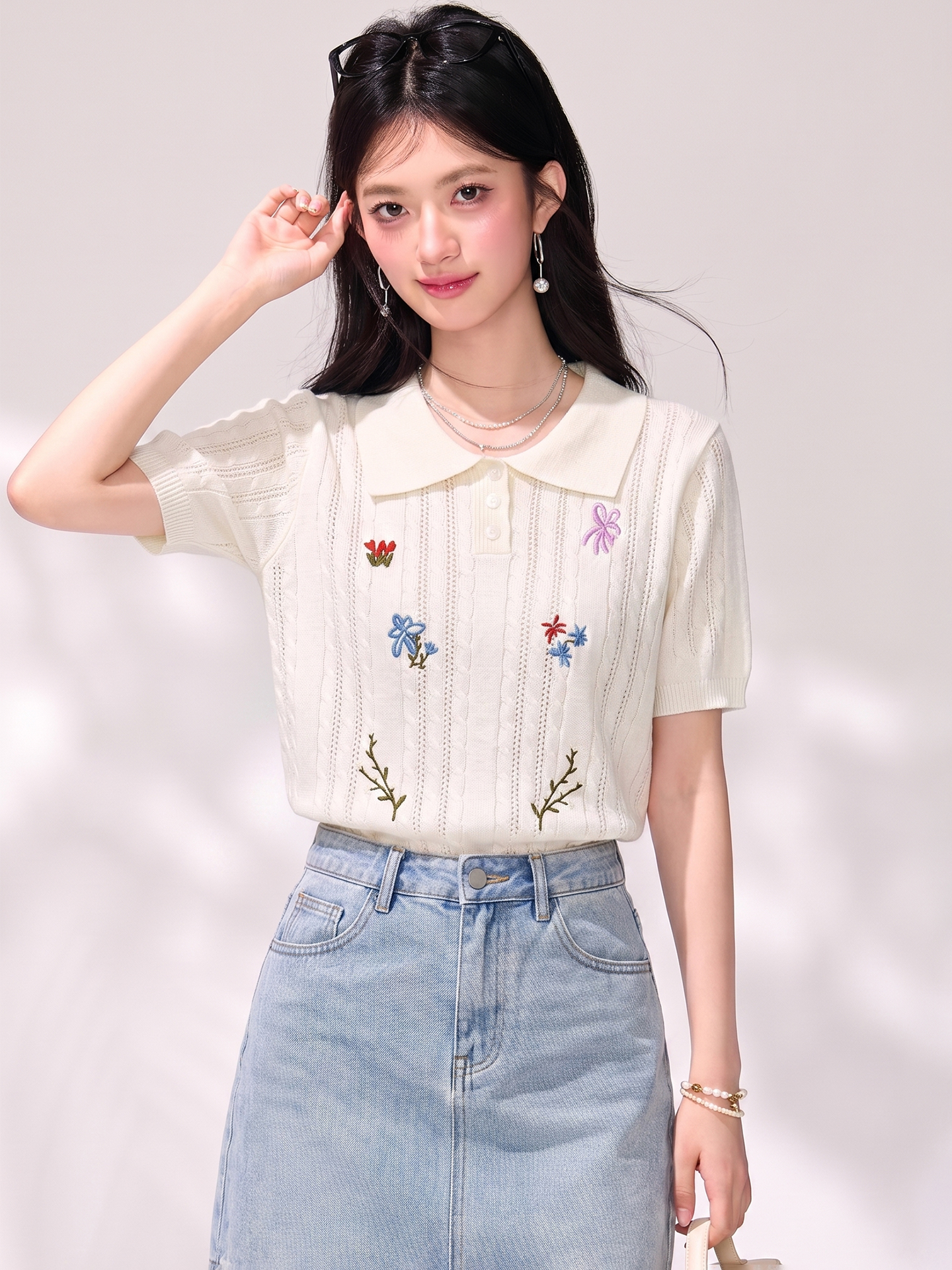 有◆2026夏季新款韓系鉤花刺繡針織短袖t恤女設計感小眾短款上衣