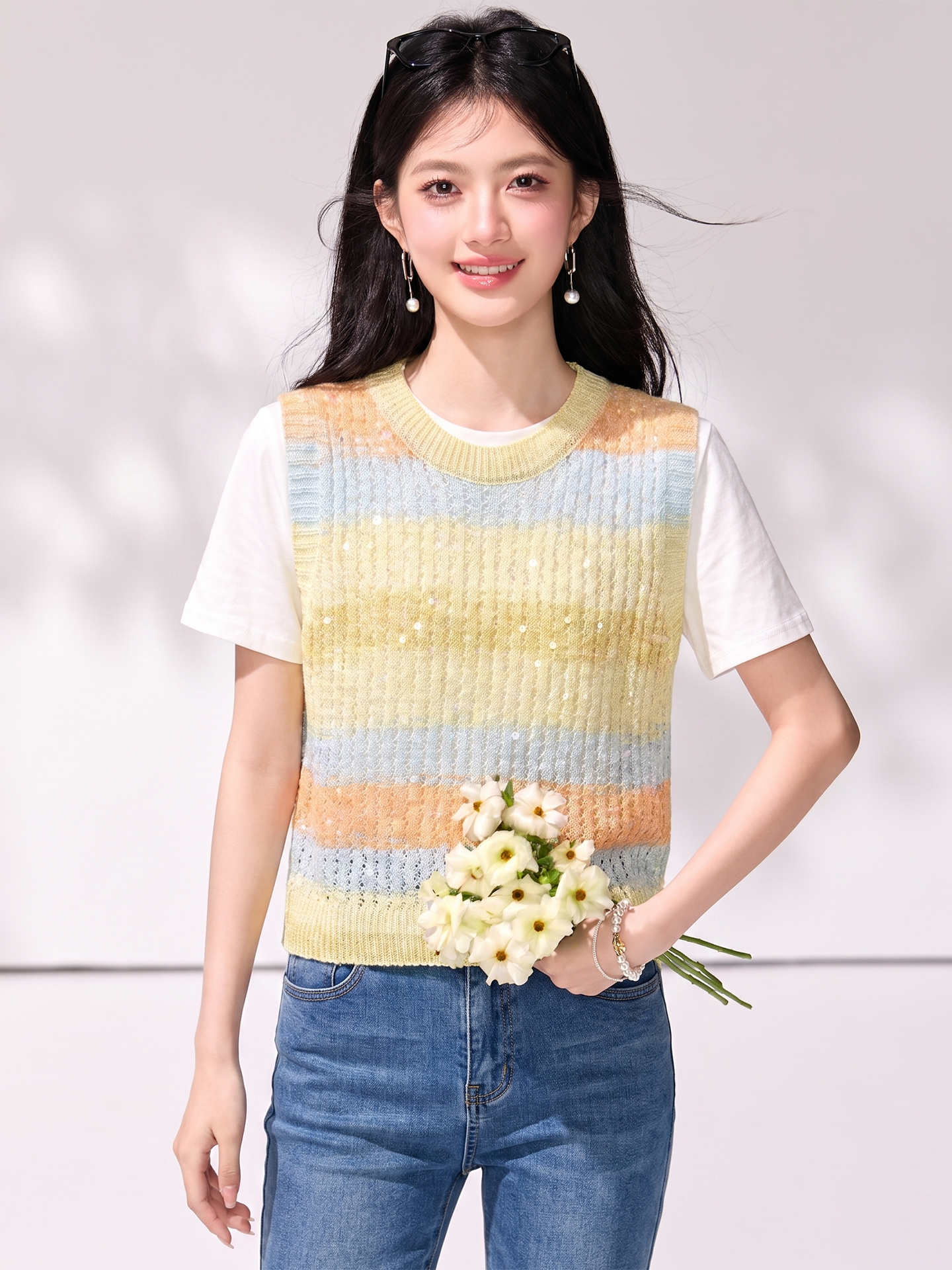 有◆2026夏季新款多巴胺穿搭簡約上衣女甜美百搭鏤空漸變背心馬甲