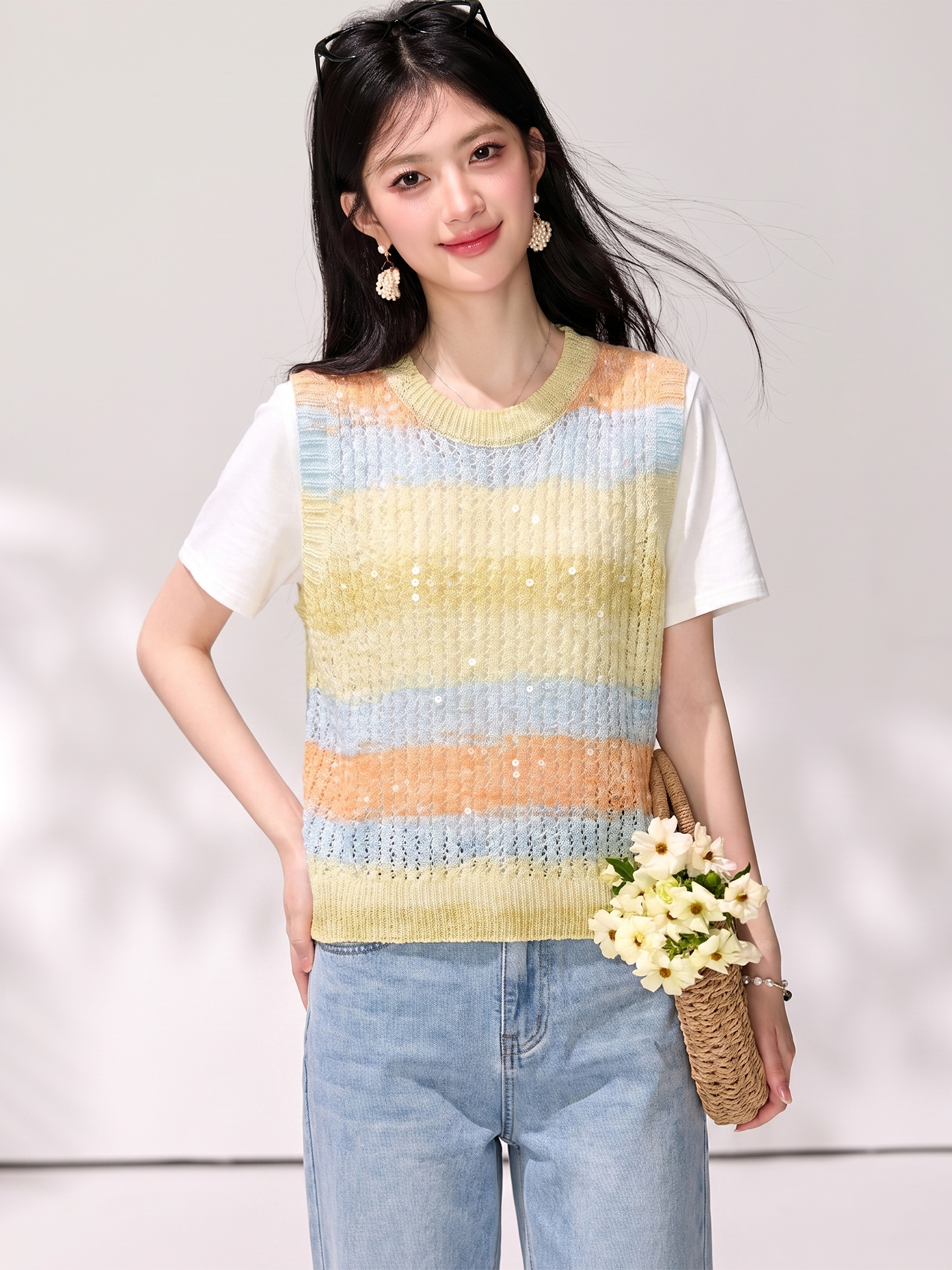 有◆2026夏季新款多巴胺穿搭簡約上衣女甜美百搭鏤空漸變背心馬甲