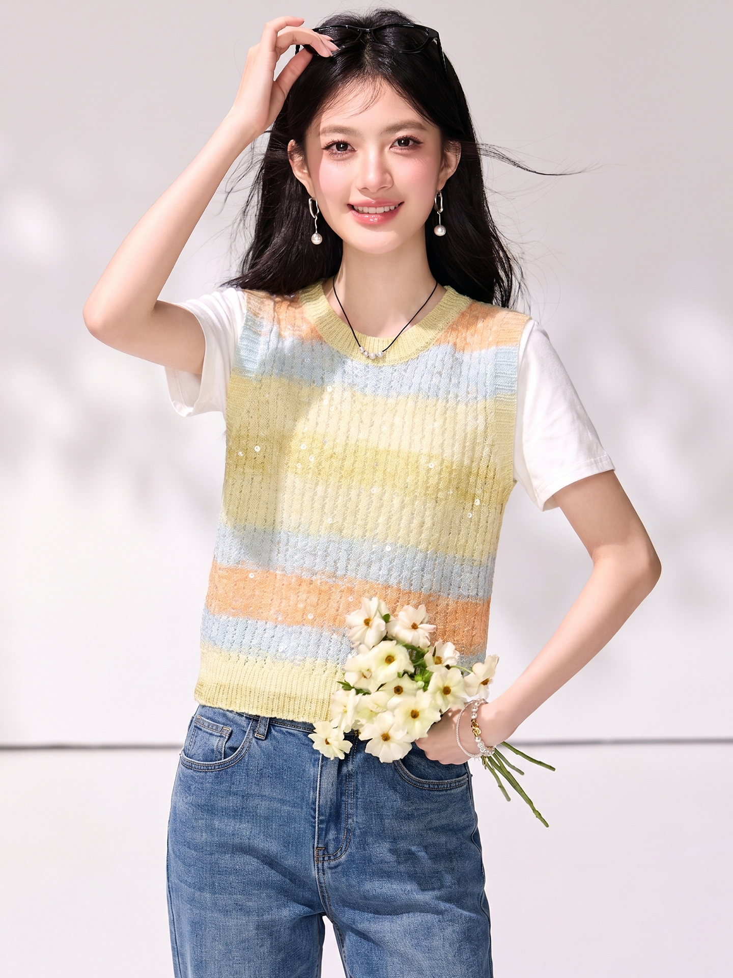 有◆2026夏季新款多巴胺穿搭簡約上衣女甜美百搭鏤空漸變背心馬甲