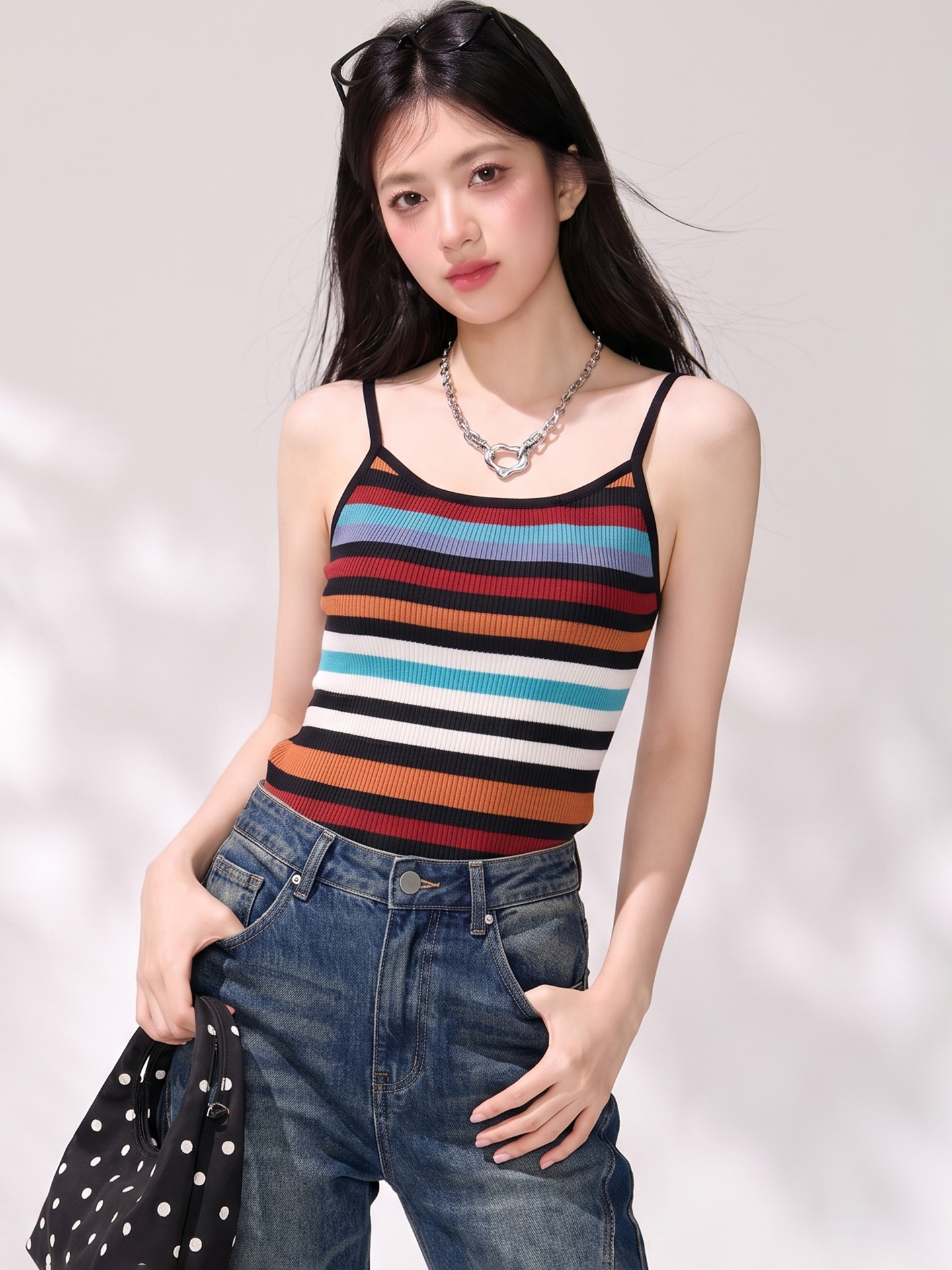 實拍◆有◆2026夏季復古辣妹彩虹條紋背心吊帶女小眾新款顯瘦上衣