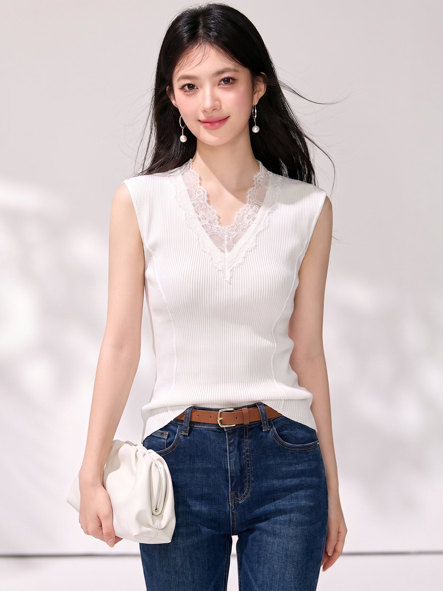 有◆2026夏季新款高級感蕾絲v領針織衫女設計感韓系氣質無袖上衣