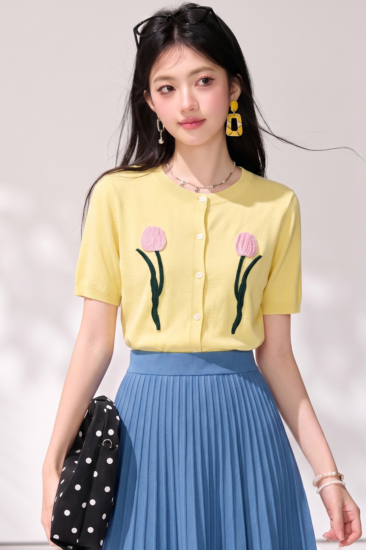 有◆2026夏季新款甜美風立體花朵刺繡圓領開衫女短袖百搭減齡上衣