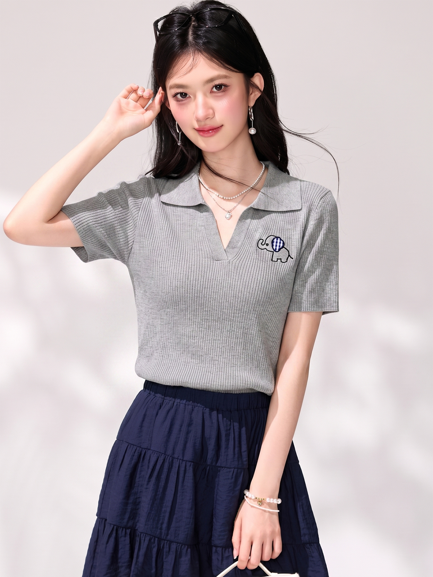 有◆2026夏季新款學院風小象polo領修身T恤女獨特漂亮的短袖上衣