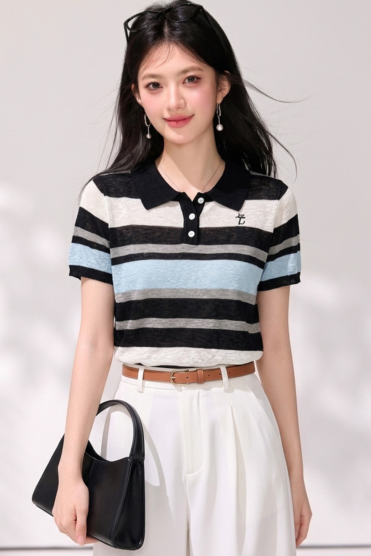 有◆2026夏季新款條紋拼色短袖針織衫女撞色寬松顯瘦修身短袖上衣