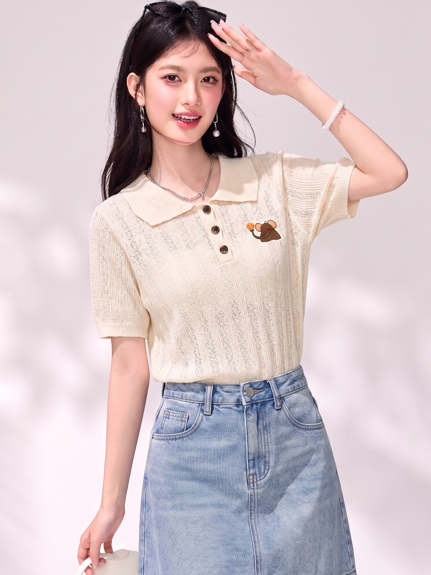 有◆2026夏季新款polo翻領小象印花正肩短袖T恤女獨特漂亮的上衣