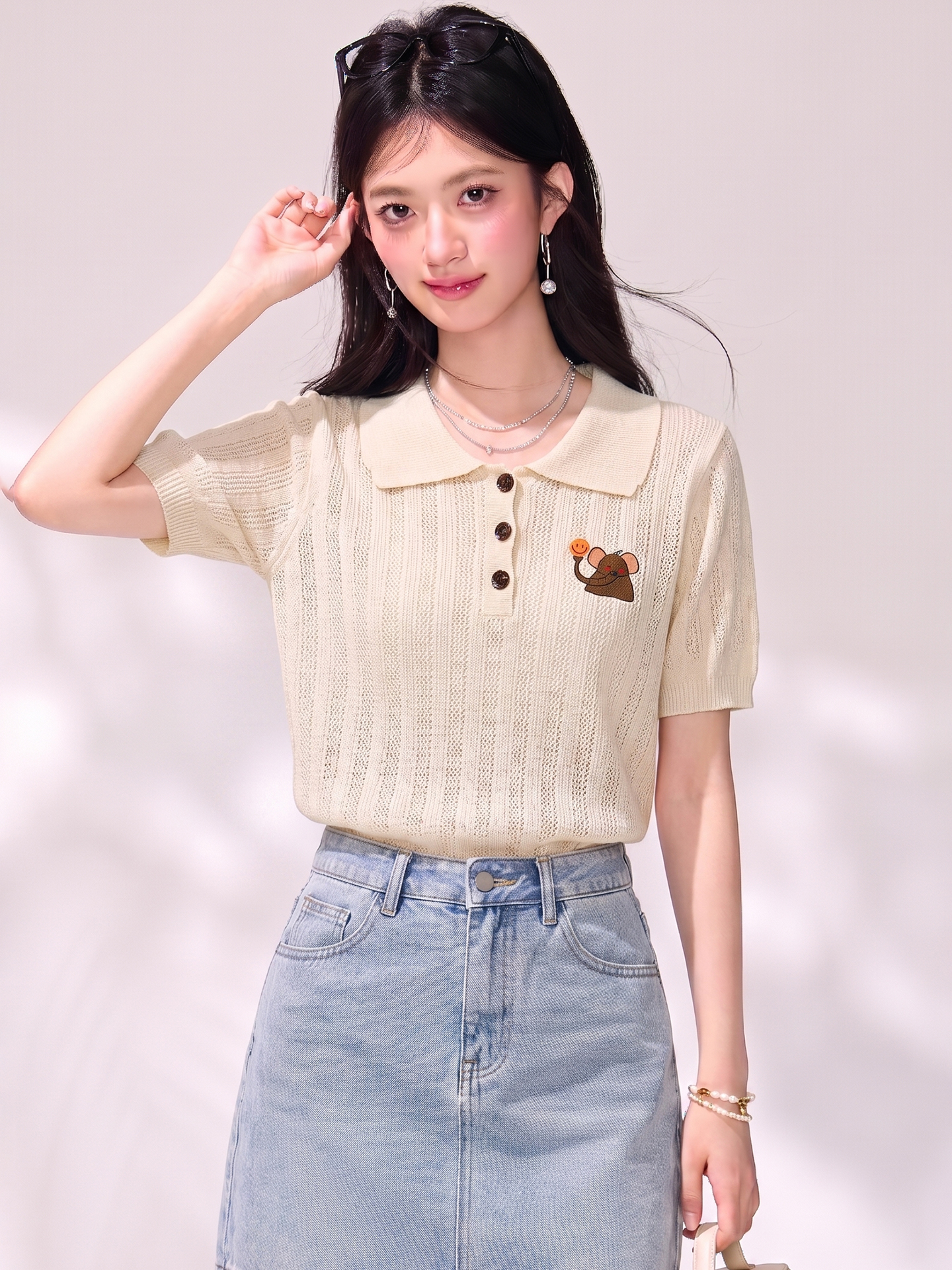 有◆2026夏季新款polo翻領小象印花正肩短袖T恤女獨特漂亮的上衣